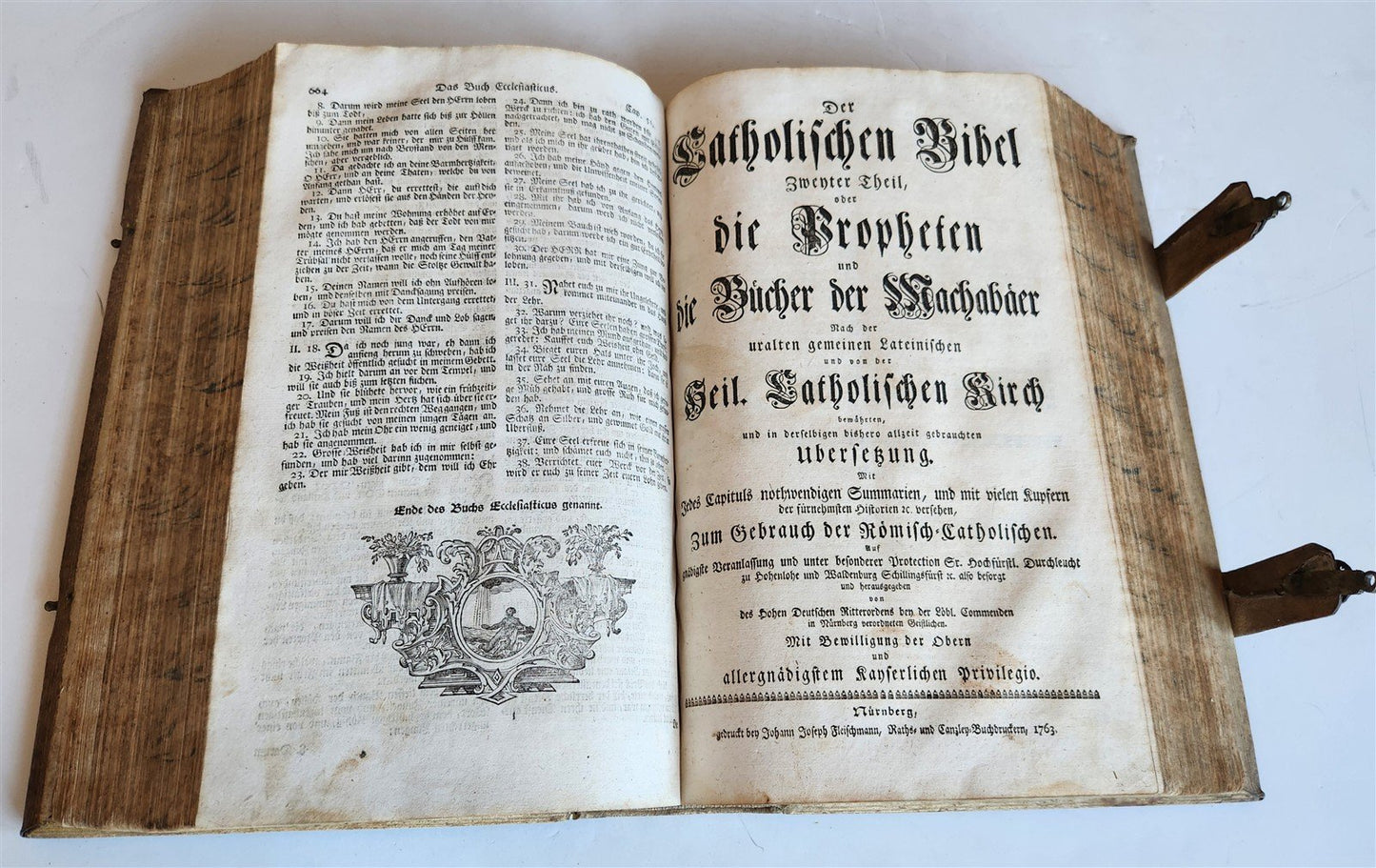 1763 BIBLE in GERMAN antique PIGSKIN BOUND FOLIO ILLUSTRATED w/ 212 ENGRAVINGS