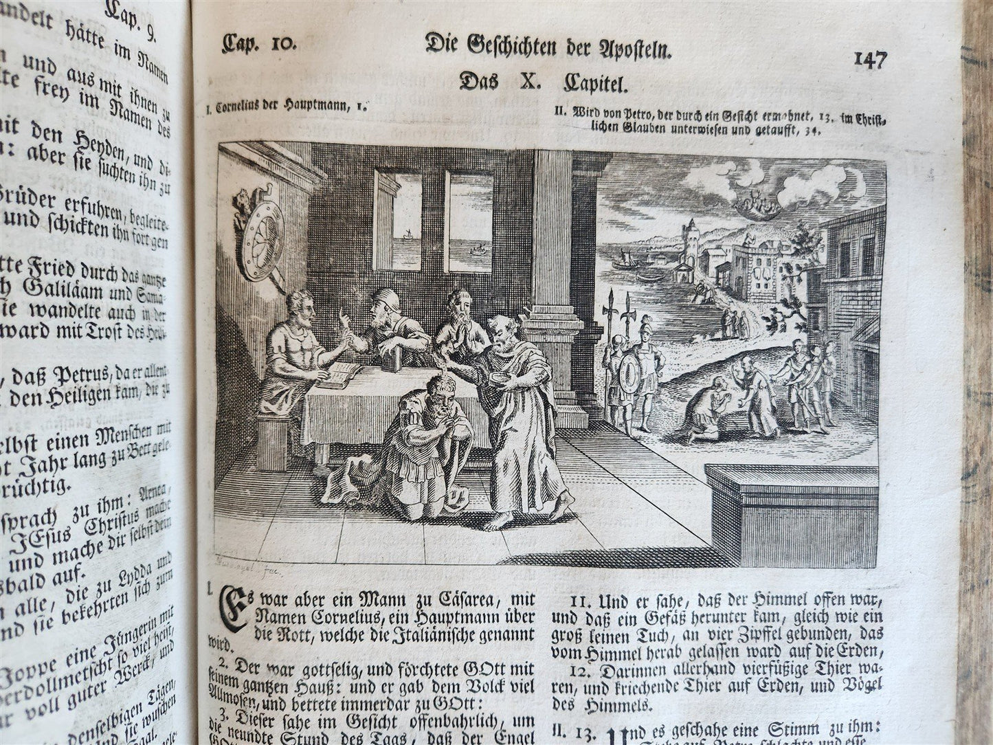 1763 BIBLE in GERMAN antique PIGSKIN BOUND FOLIO ILLUSTRATED w/ 212 ENGRAVINGS