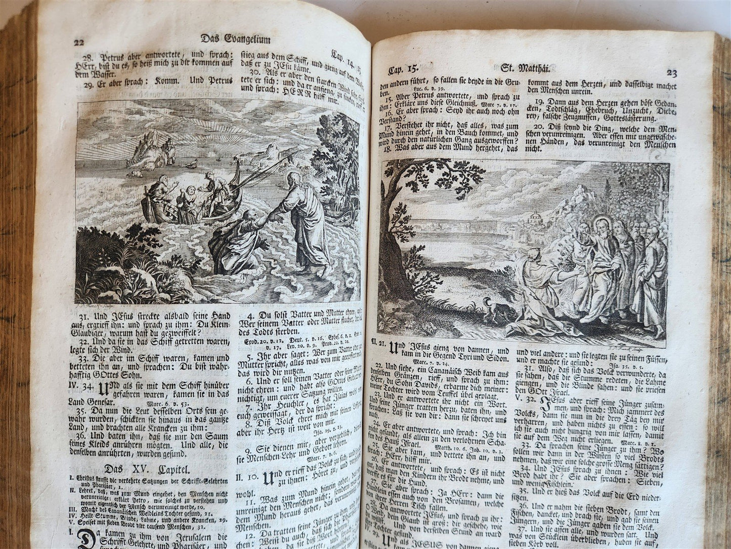 1763 BIBLE in GERMAN antique PIGSKIN BOUND FOLIO ILLUSTRATED w/ 212 ENGRAVINGS