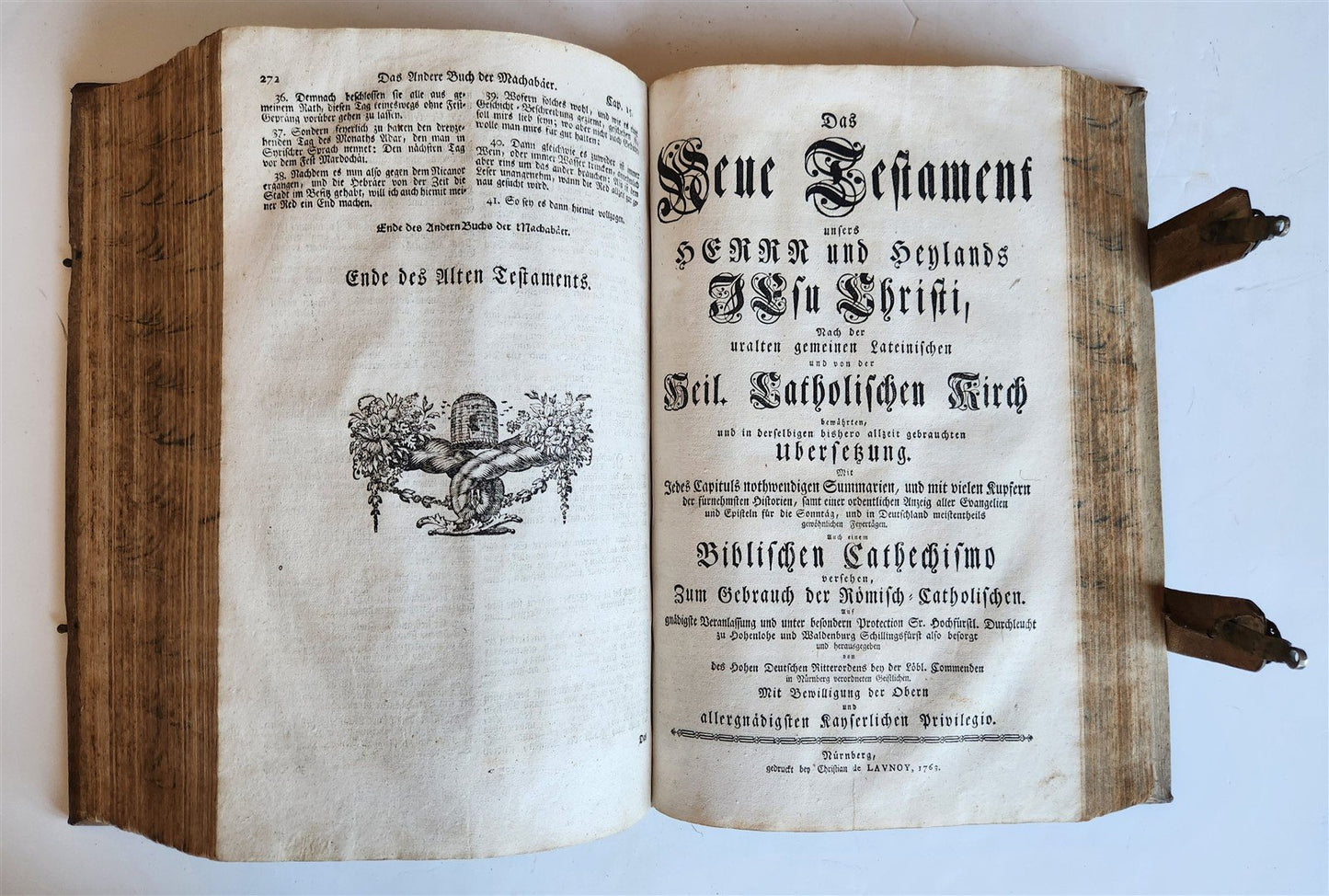 1763 BIBLE in GERMAN antique PIGSKIN BOUND FOLIO ILLUSTRATED w/ 212 ENGRAVINGS