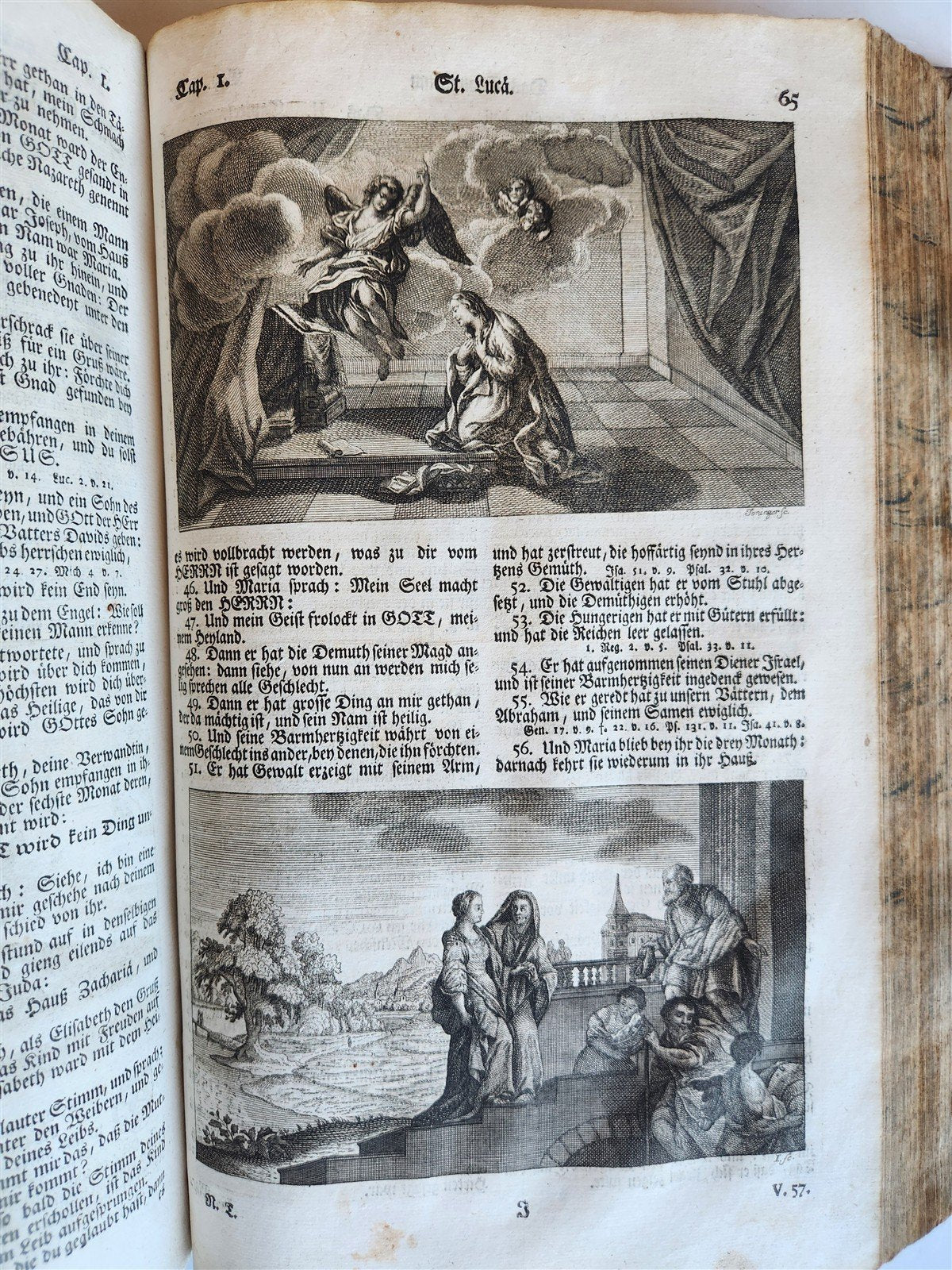 1763 BIBLE in GERMAN antique PIGSKIN BOUND FOLIO ILLUSTRATED w/ 212 ENGRAVINGS