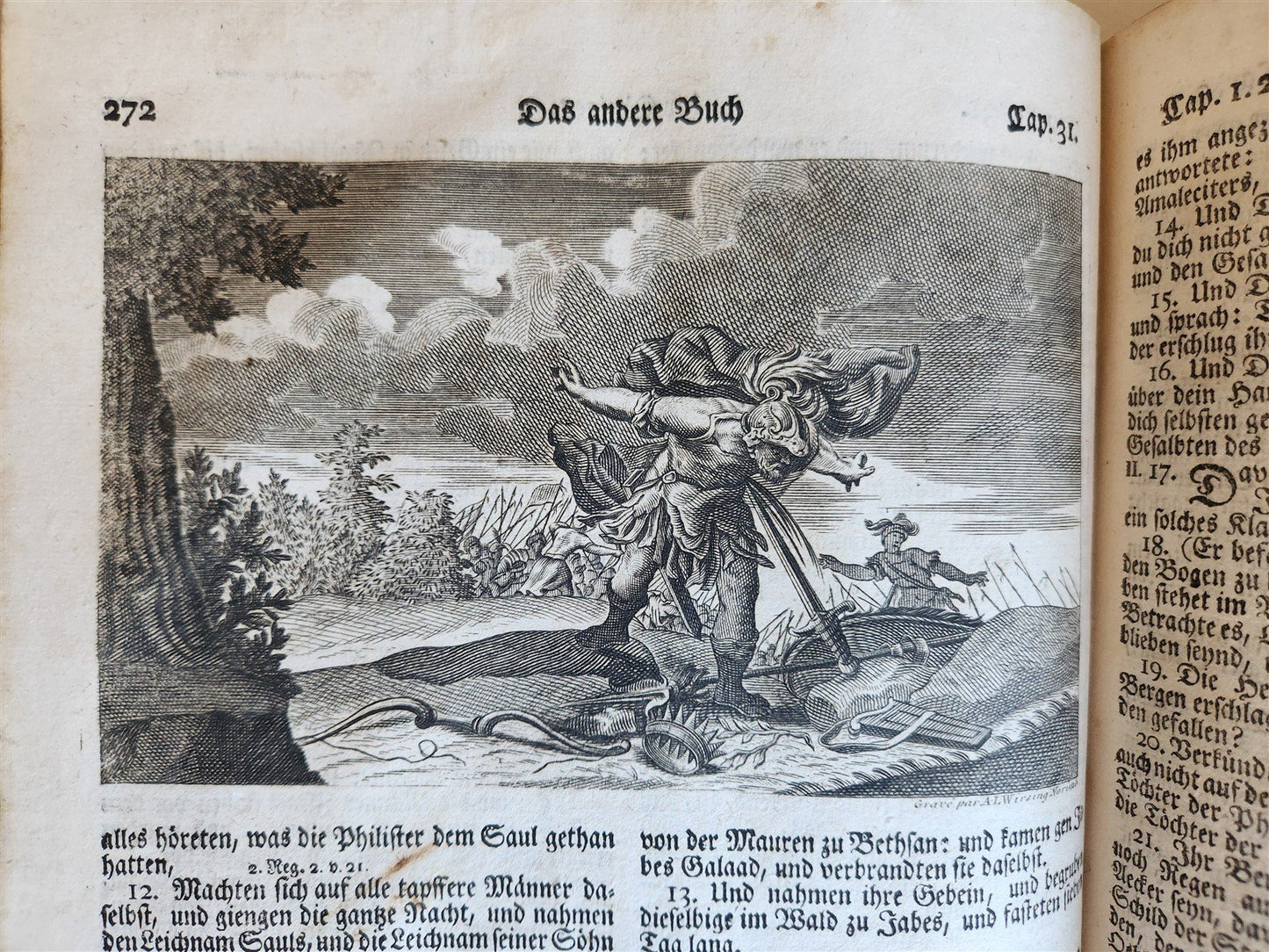 1763 BIBLE in GERMAN antique PIGSKIN BOUND FOLIO ILLUSTRATED w/ 212 ENGRAVINGS