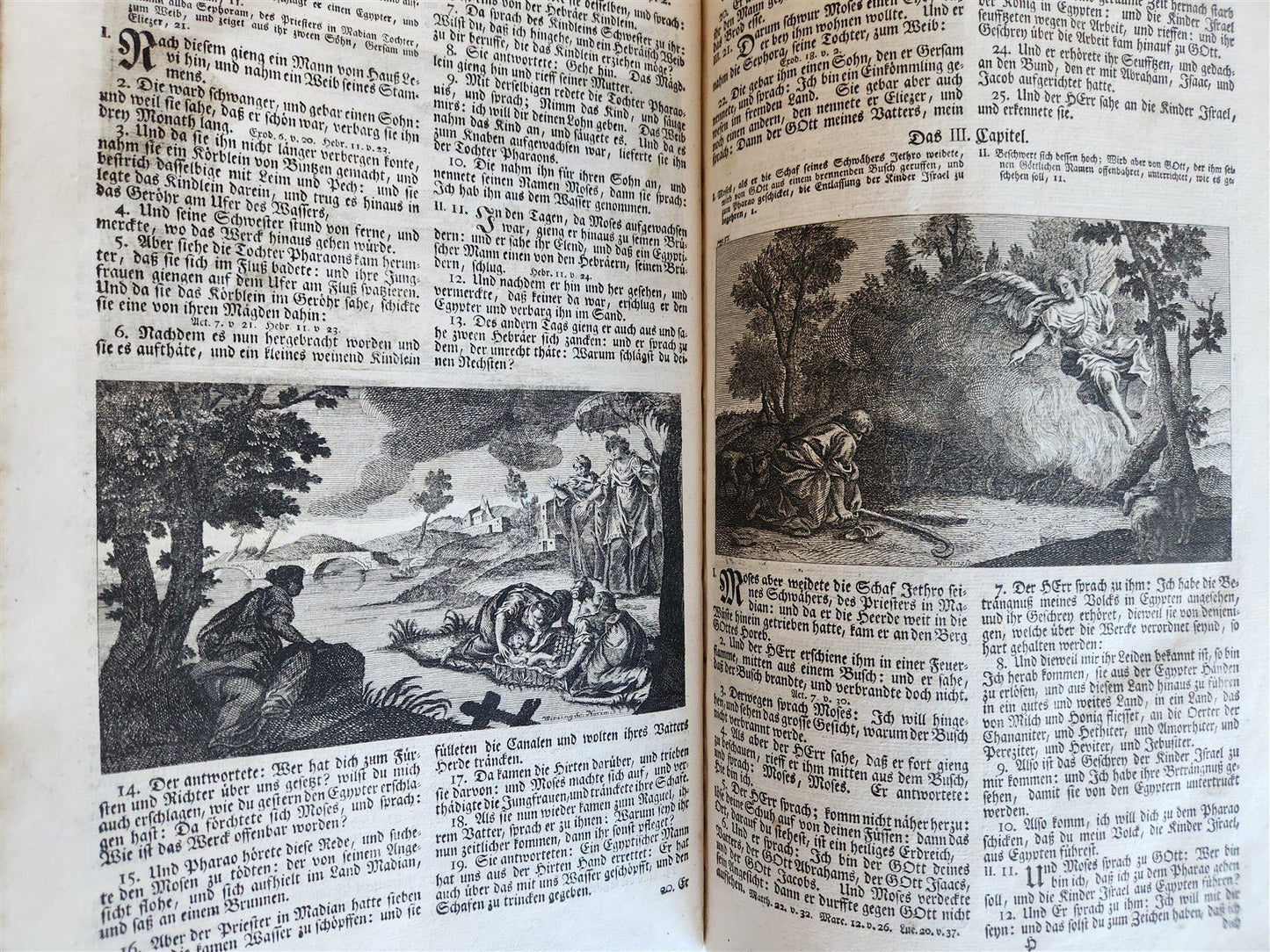 1763 BIBLE in GERMAN antique PIGSKIN BOUND FOLIO ILLUSTRATED w/ 212 ENGRAVINGS