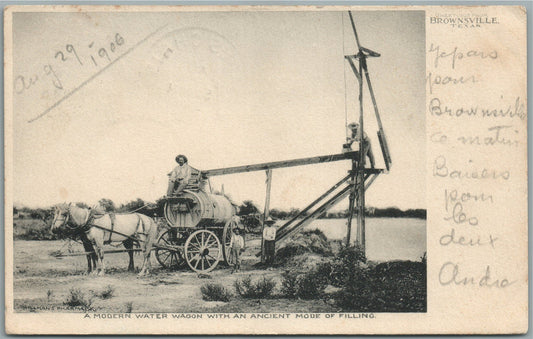 BROWNSVILLE TX WATER WAGON ANTIQUE POSTCARD