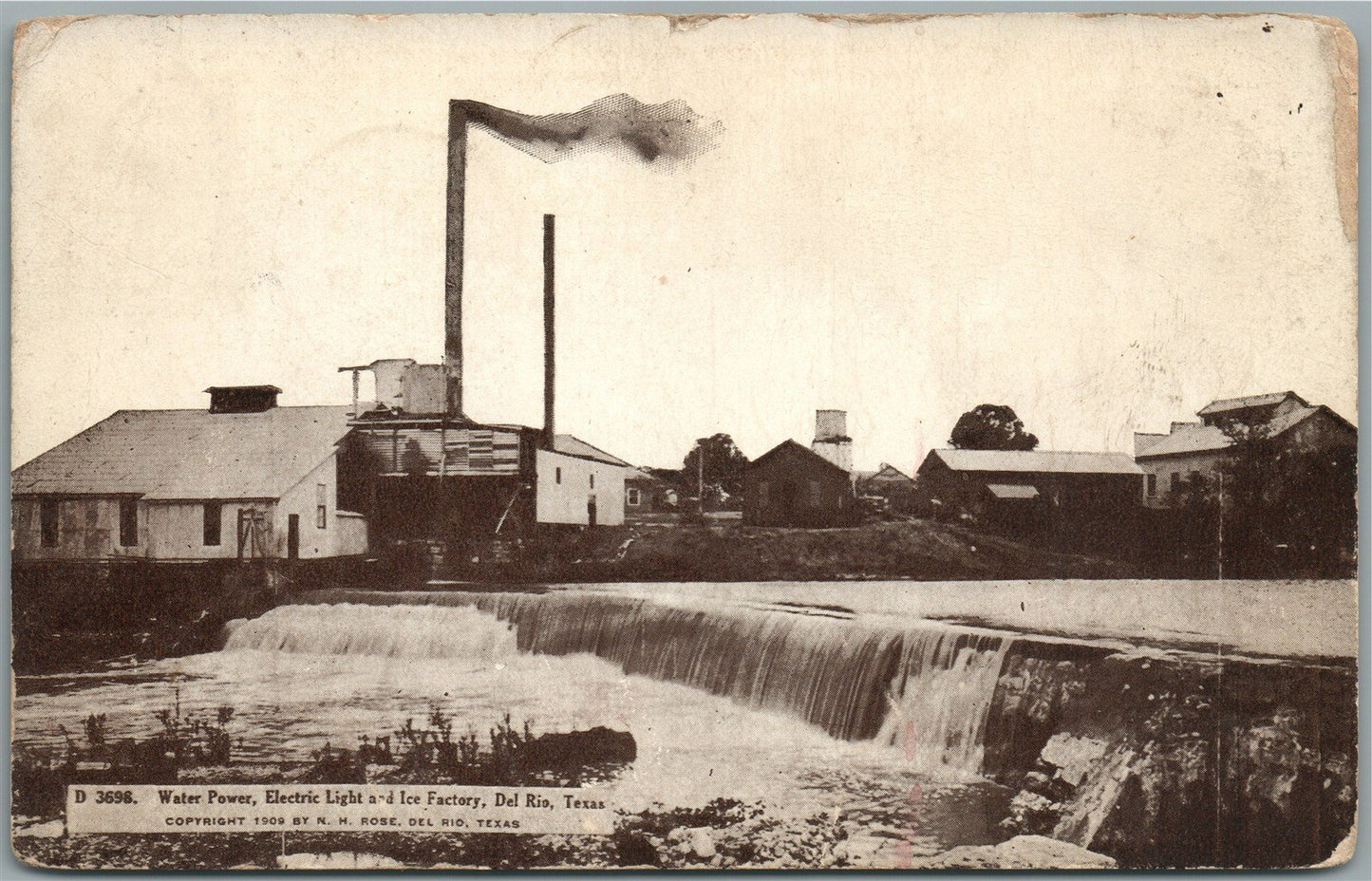 DEL RIO TX WATER POWER ELECTRIC LIGHT AND ICE FACTORY ANTIQUE POSTCARD