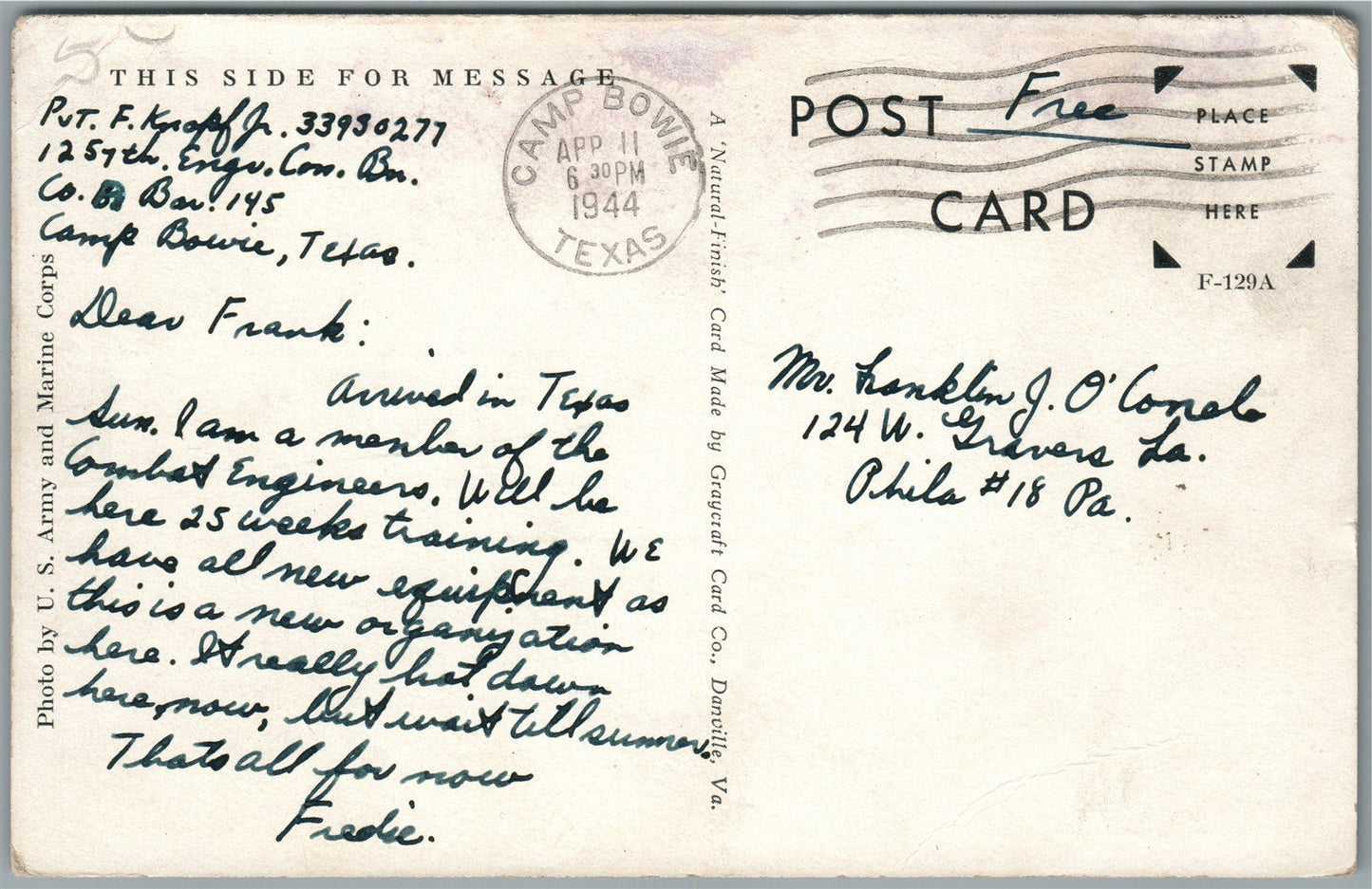 CAMP BOWIE TX military VINTAGE POSTCARD