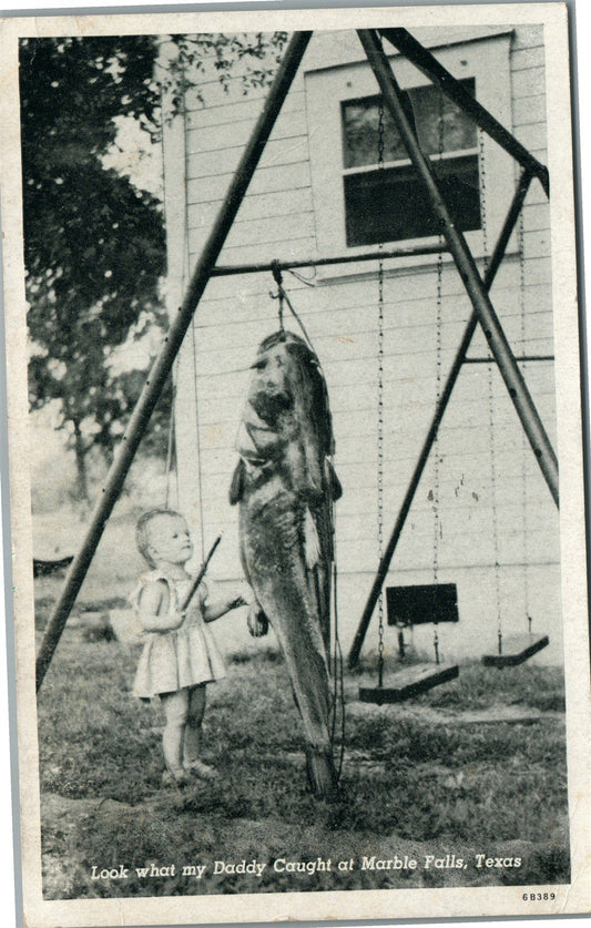 MARBLE FALLS TX FISHING ANTIQUE POSTCARD