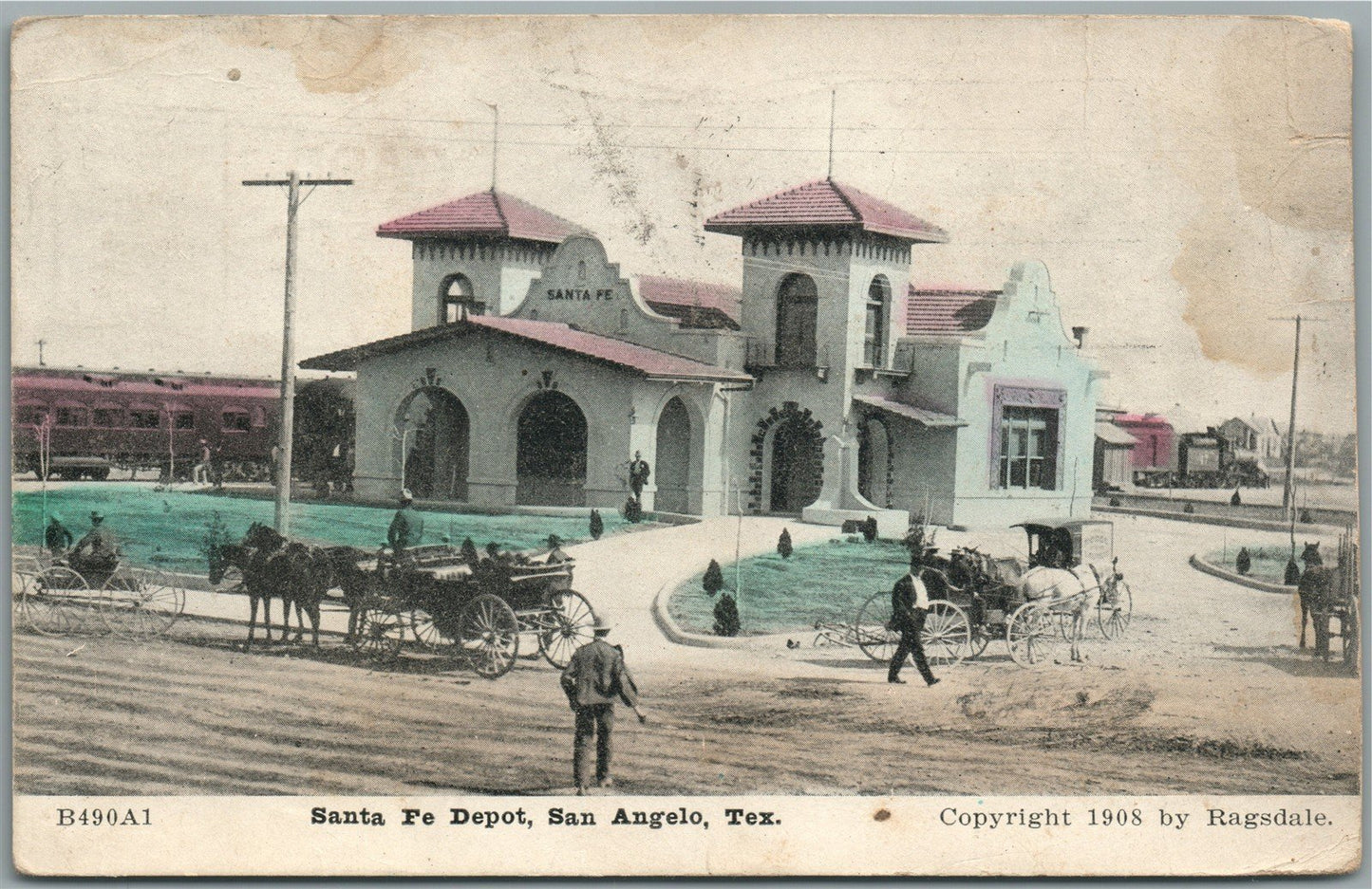 SAN ANGELO TX RAILROAD DEPOT RAILWAY STATION ANTIQUE POSTCARD
