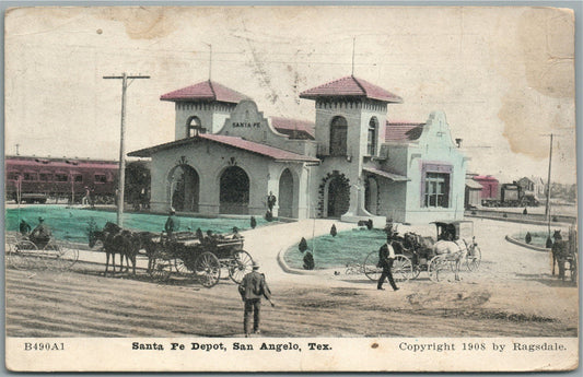 SAN ANGELO TX RAILROAD DEPOT RAILWAY STATION ANTIQUE POSTCARD