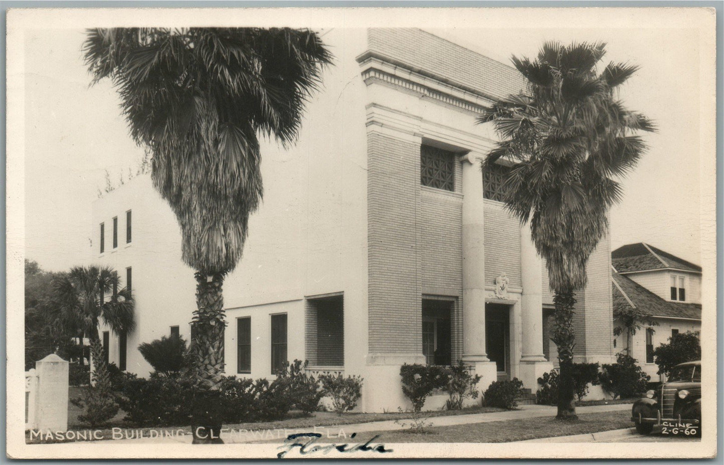 CLEARWATER FL MASONIC BUILDING VINTAGE REAL PHOTO POSTCARD RPPC