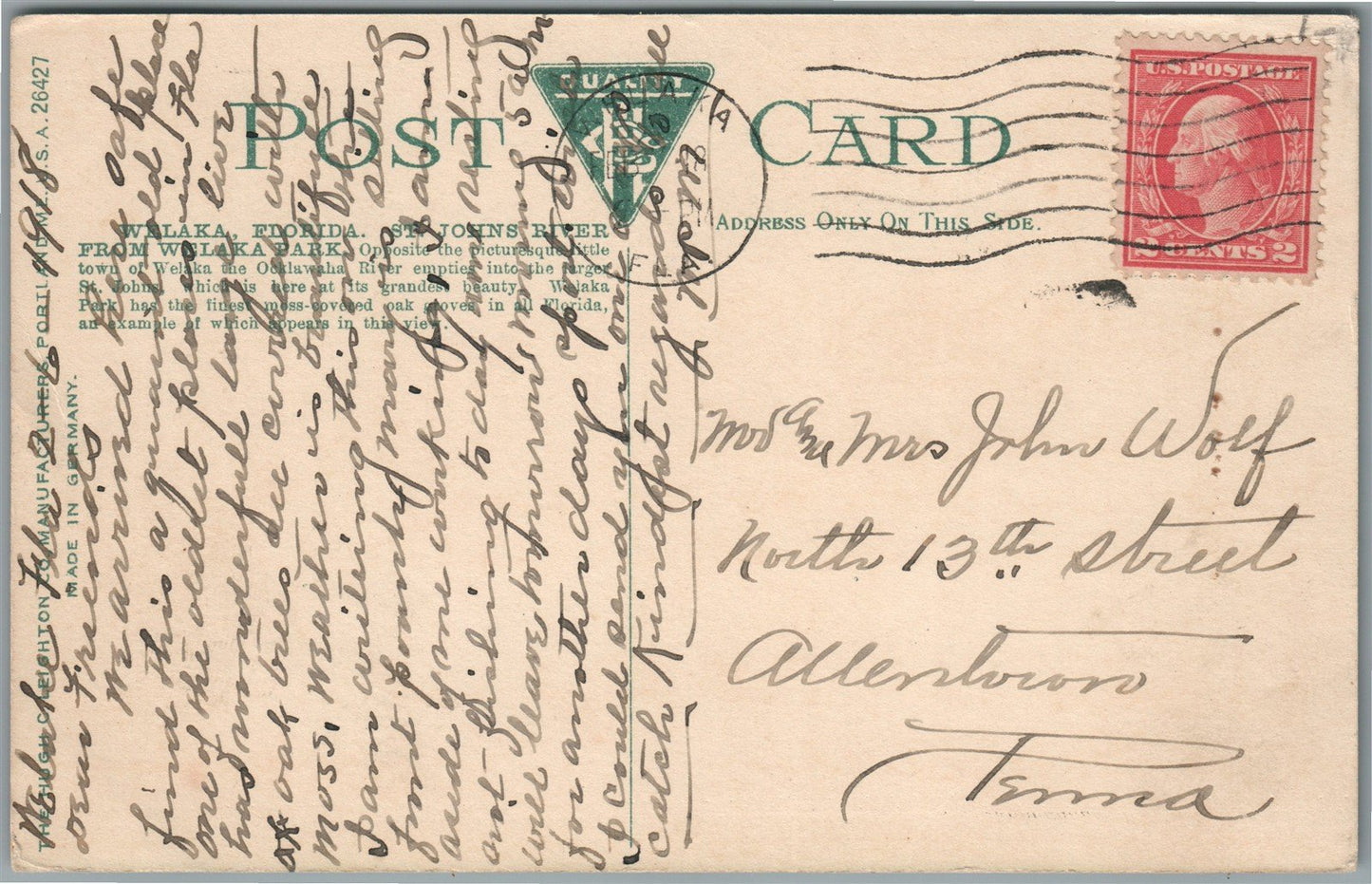 WELAKA FL ST.JOHNS RIVER ANTIQUE POSTCARD
