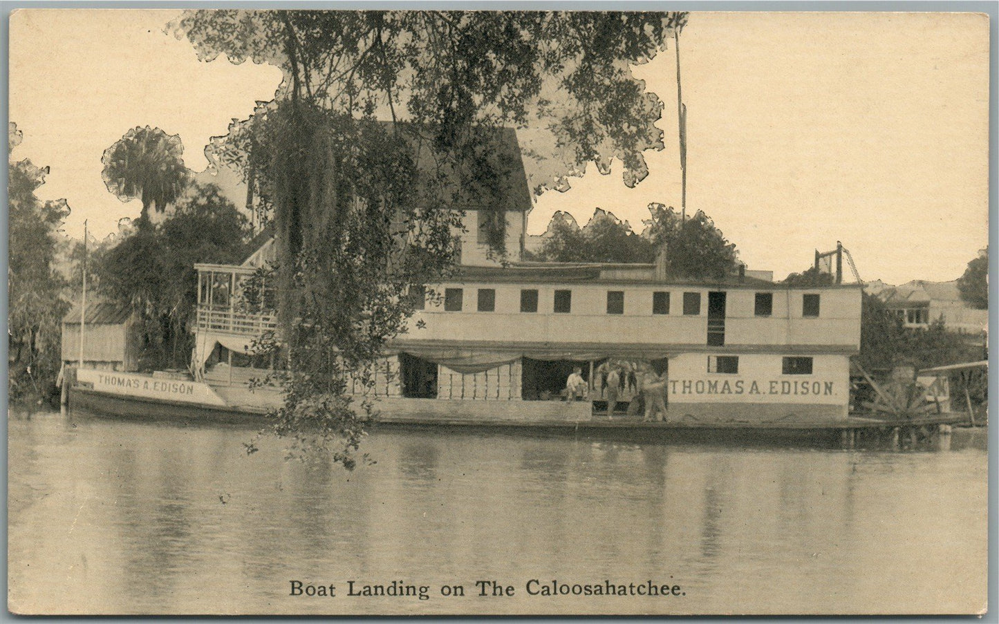 CALOOSAHATCHEE FL BOAT LANDING THOMAS EDISON ANTIQUE POSTCARD