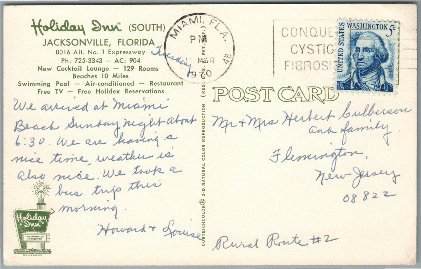 JACKSONVILLE FL HOLIDAY INN ADVERTISING VINTAGE POSTCARD