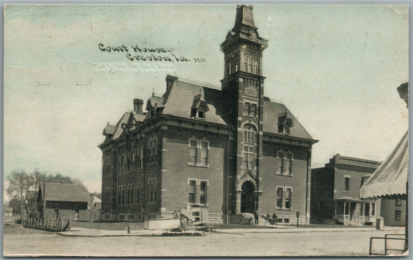 CRESTON IA COURTH HOUSE ANTIQUE POSTCARD