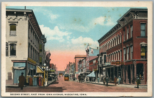 MUSCATINE IA SECOND STREET ANTIQUE POSTCARD