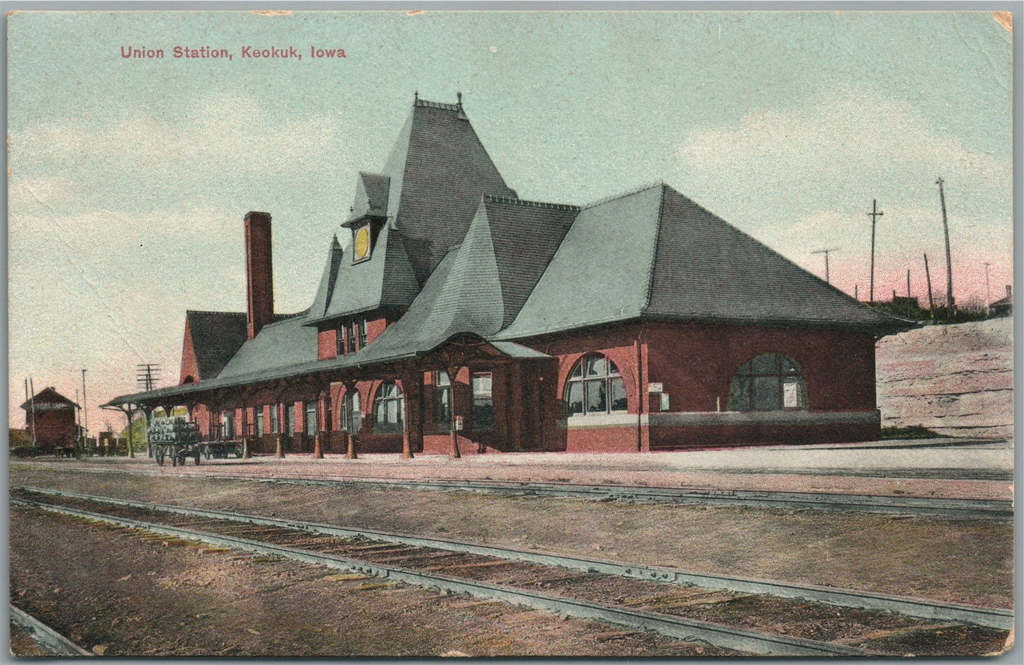 KEOKUK IA RAILROAD STATION RAILWAY DEPOT ANTIQUE POSTCARD