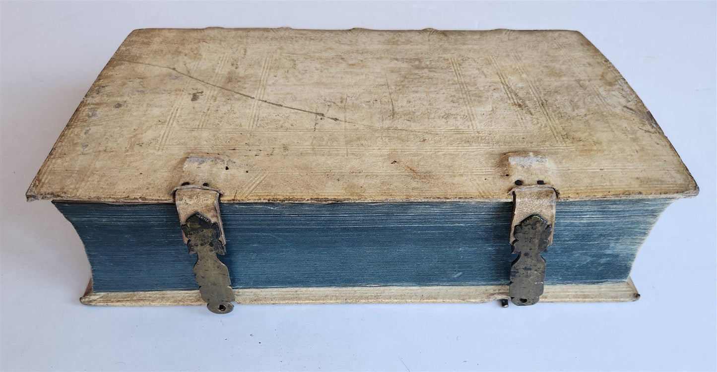 1696 WORLD'S CHRONICLE antique PIGSKIN BOUND FOLIO w/ CLASPS decorative