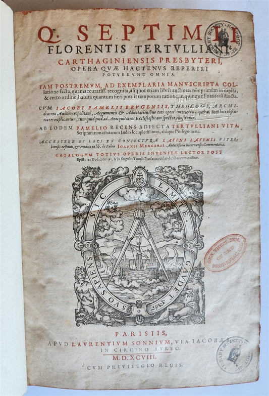 1598 THEOLOGY by TERTULLIAN antique FOLIO 16th century