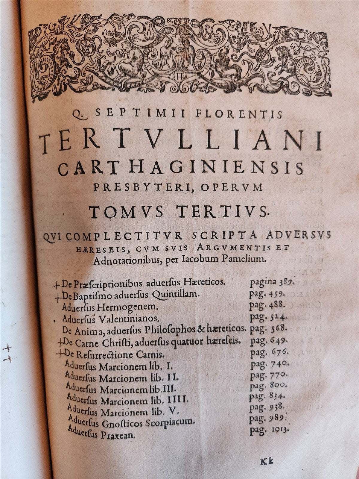 1598 THEOLOGY by TERTULLIAN antique FOLIO 16th century