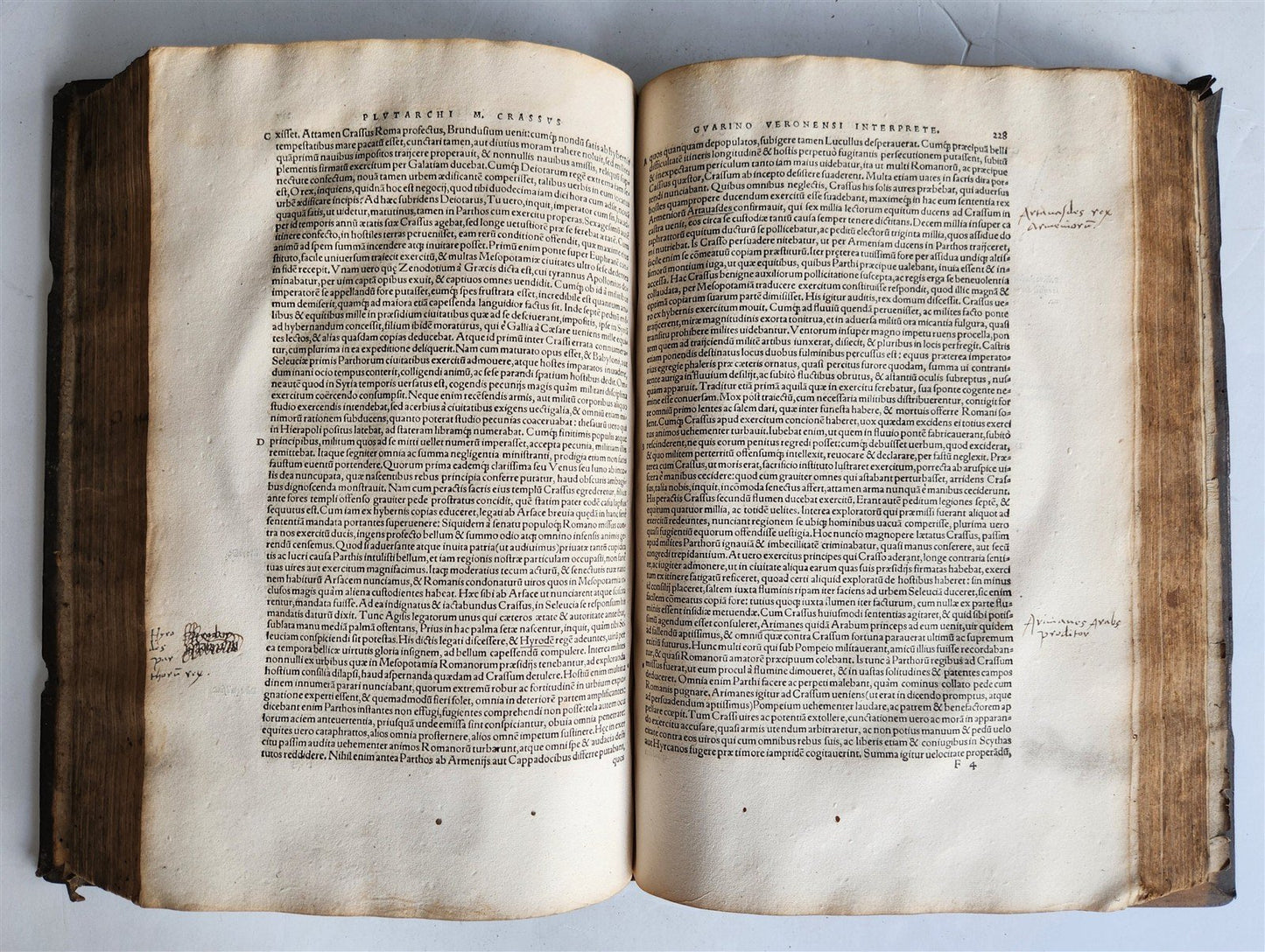 1535 LIVES OF ILLUSTRIOUS GREEKS & ROMANS by PLUTARCH antique PIGSKIN FOLIO