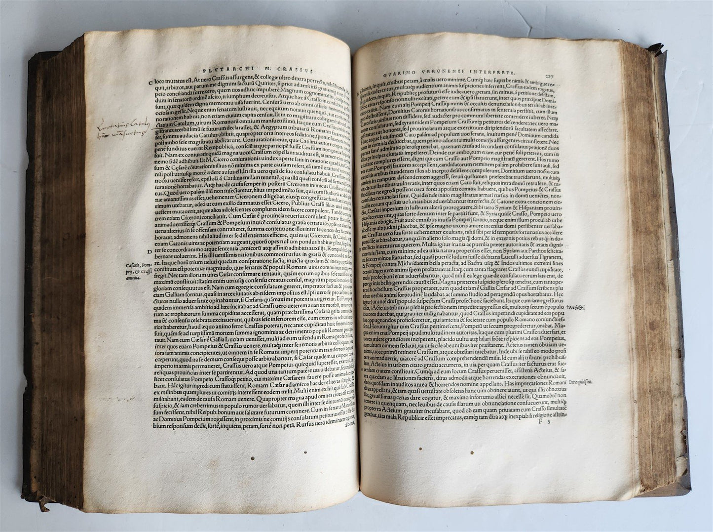 1535 LIVES OF ILLUSTRIOUS GREEKS & ROMANS by PLUTARCH antique PIGSKIN FOLIO