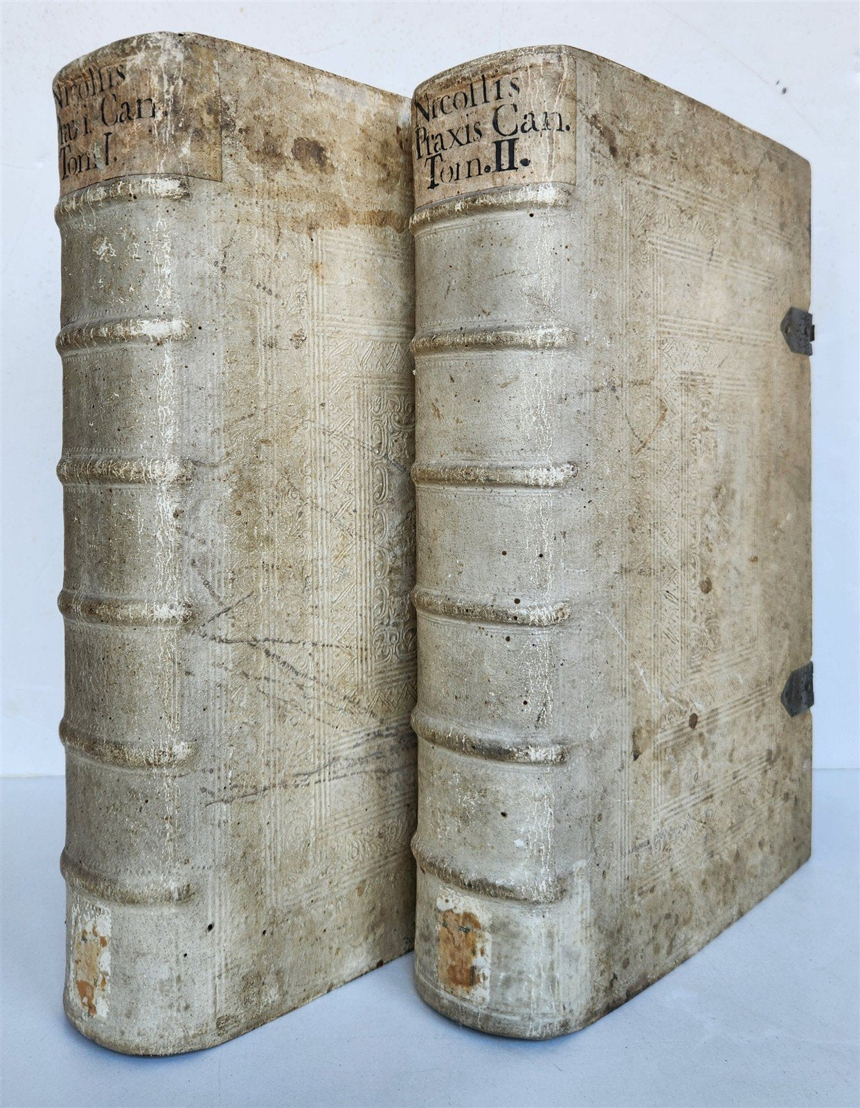 1729 CANON LAW antique 2 VOLUMES PIGSKIN BOUND FOLIO