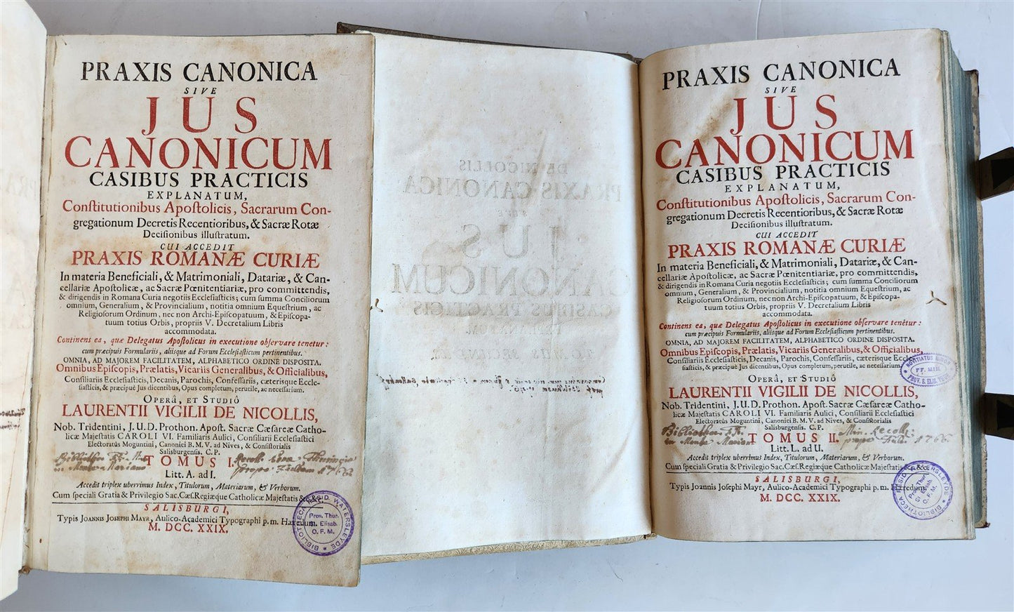 1729 CANON LAW antique 2 VOLUMES PIGSKIN BOUND FOLIO