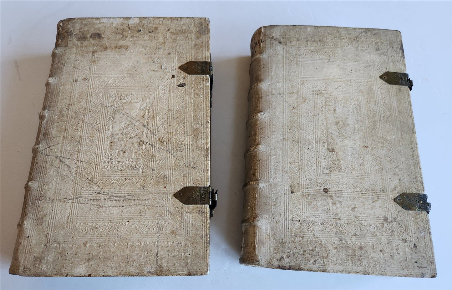 1729 CANON LAW antique 2 VOLUMES PIGSKIN BOUND FOLIO