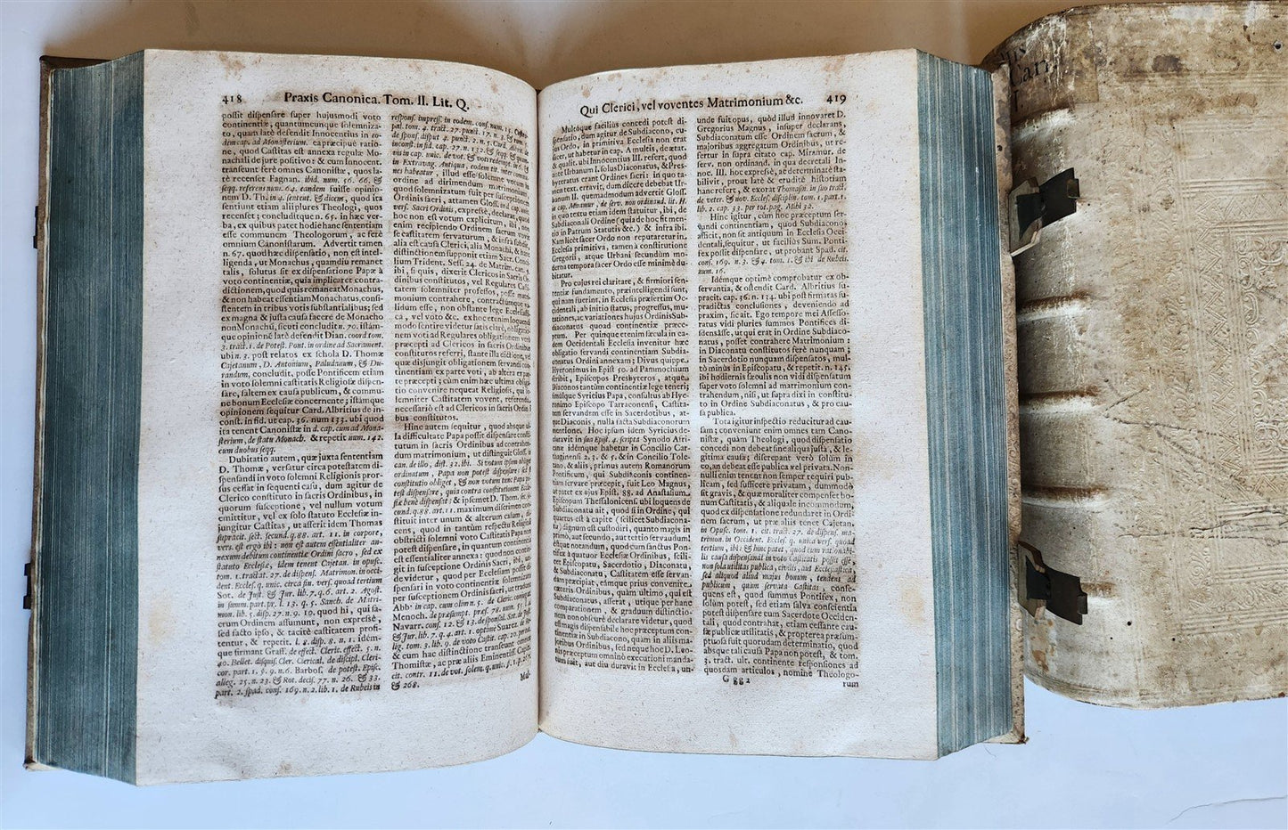 1729 CANON LAW antique 2 VOLUMES PIGSKIN BOUND FOLIO