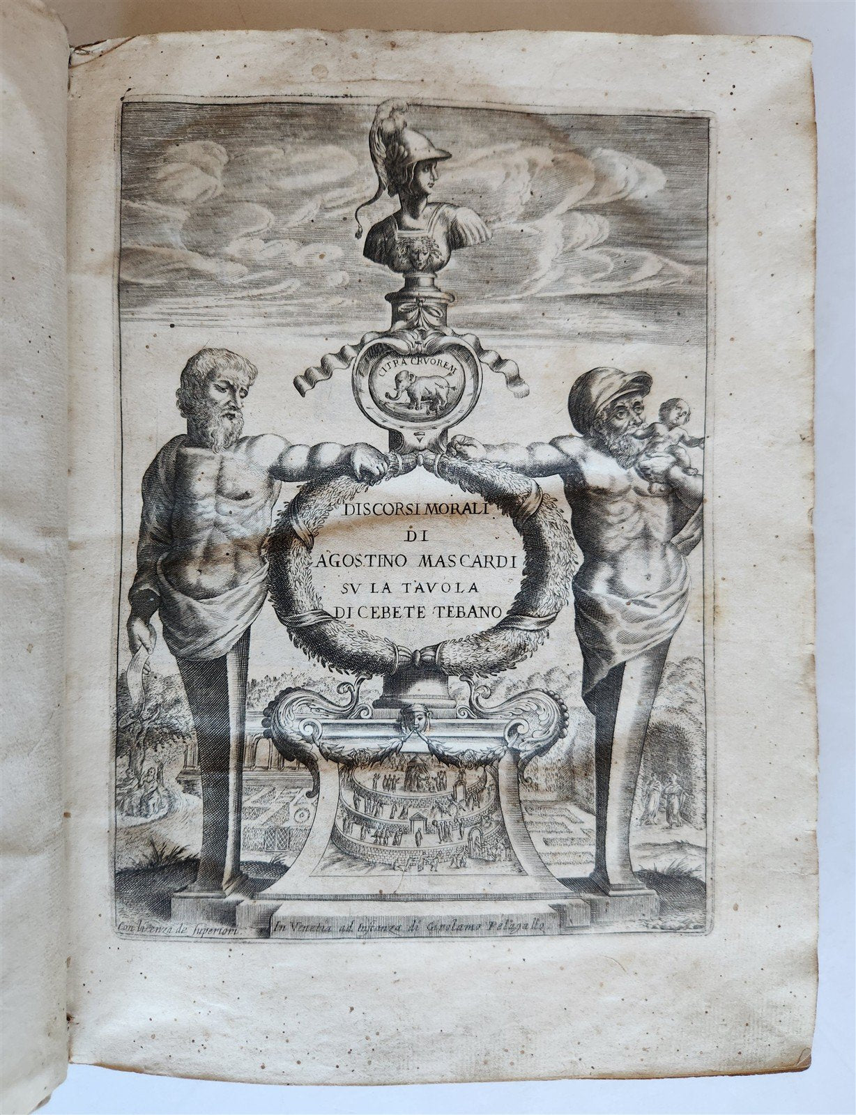 1627 Discorsi Morali Su La Tavola di Cebete Tebano antique VELLUM BOUND