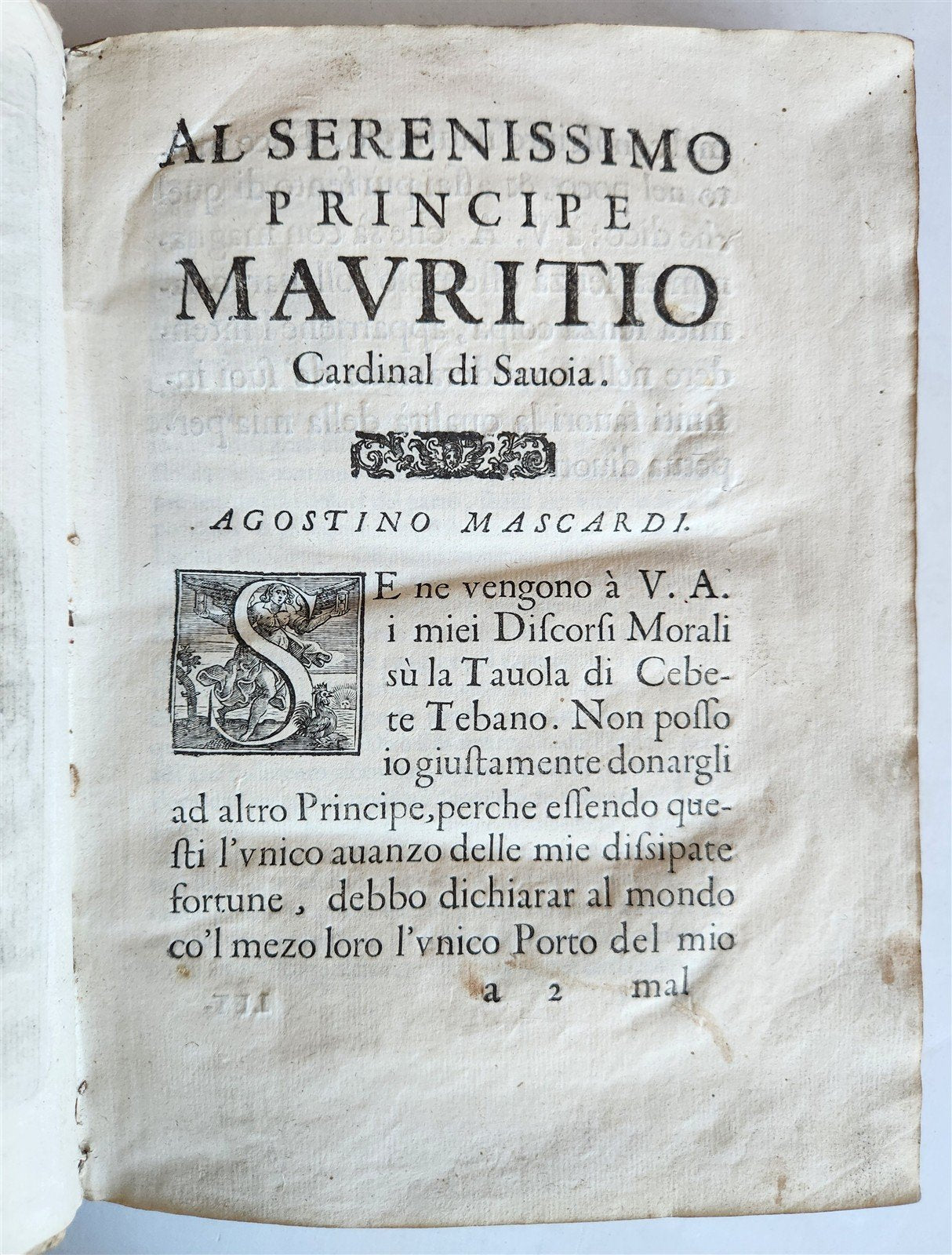 1627 Discorsi Morali Su La Tavola di Cebete Tebano antique VELLUM BOUND