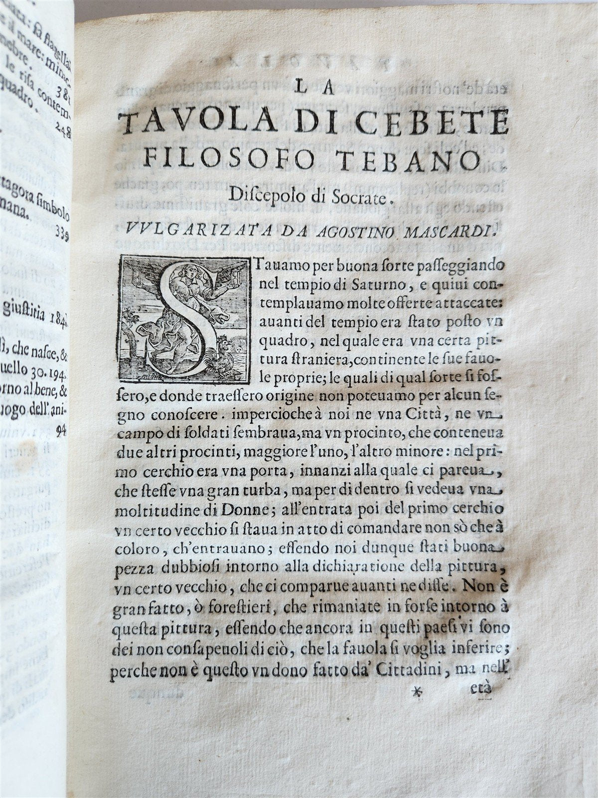 1627 Discorsi Morali Su La Tavola di Cebete Tebano antique VELLUM BOUND