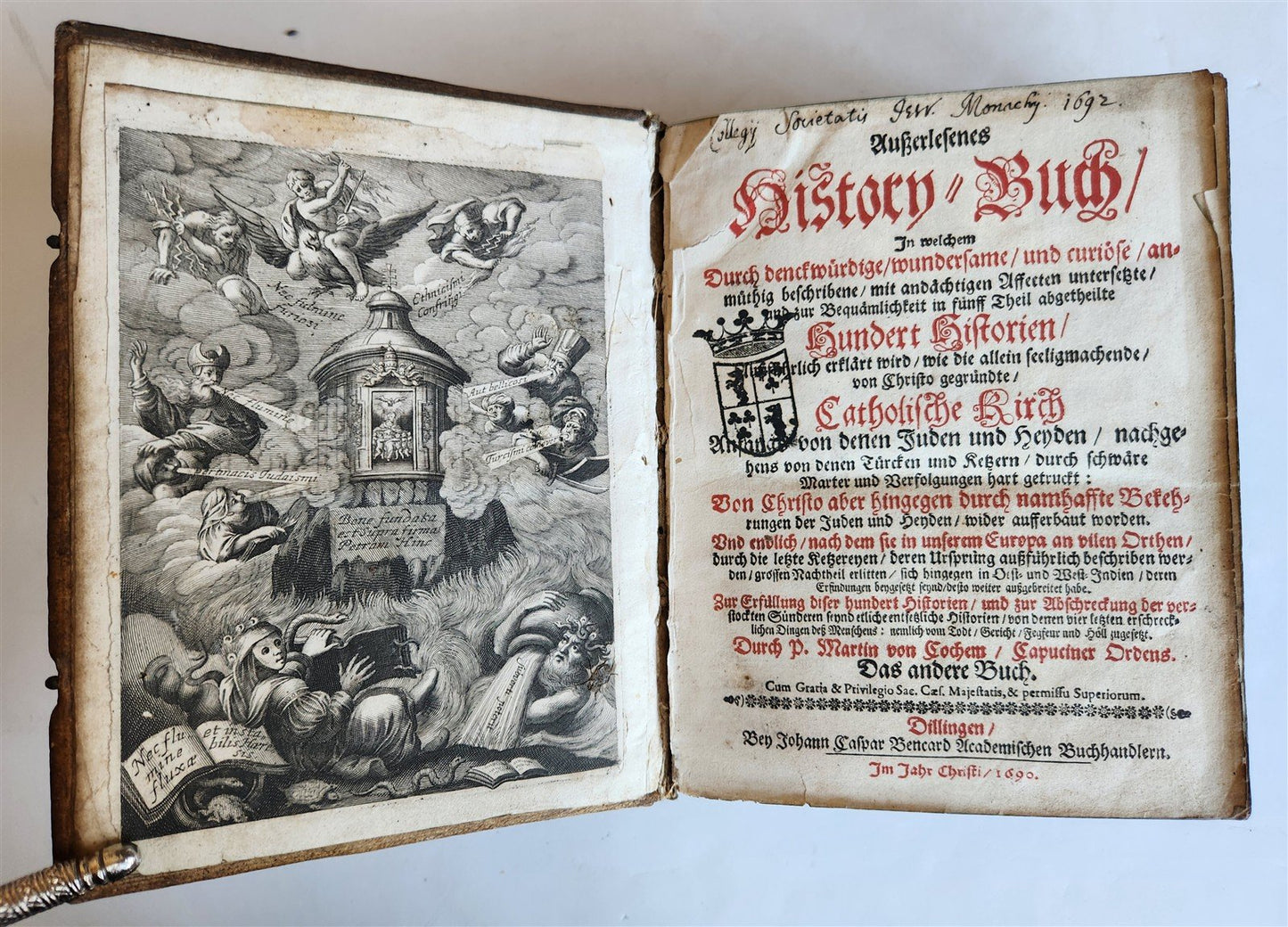 1690 HISTORY BOOK in GERMAN antique PIGSKIN BOUND 17th CENTURY
