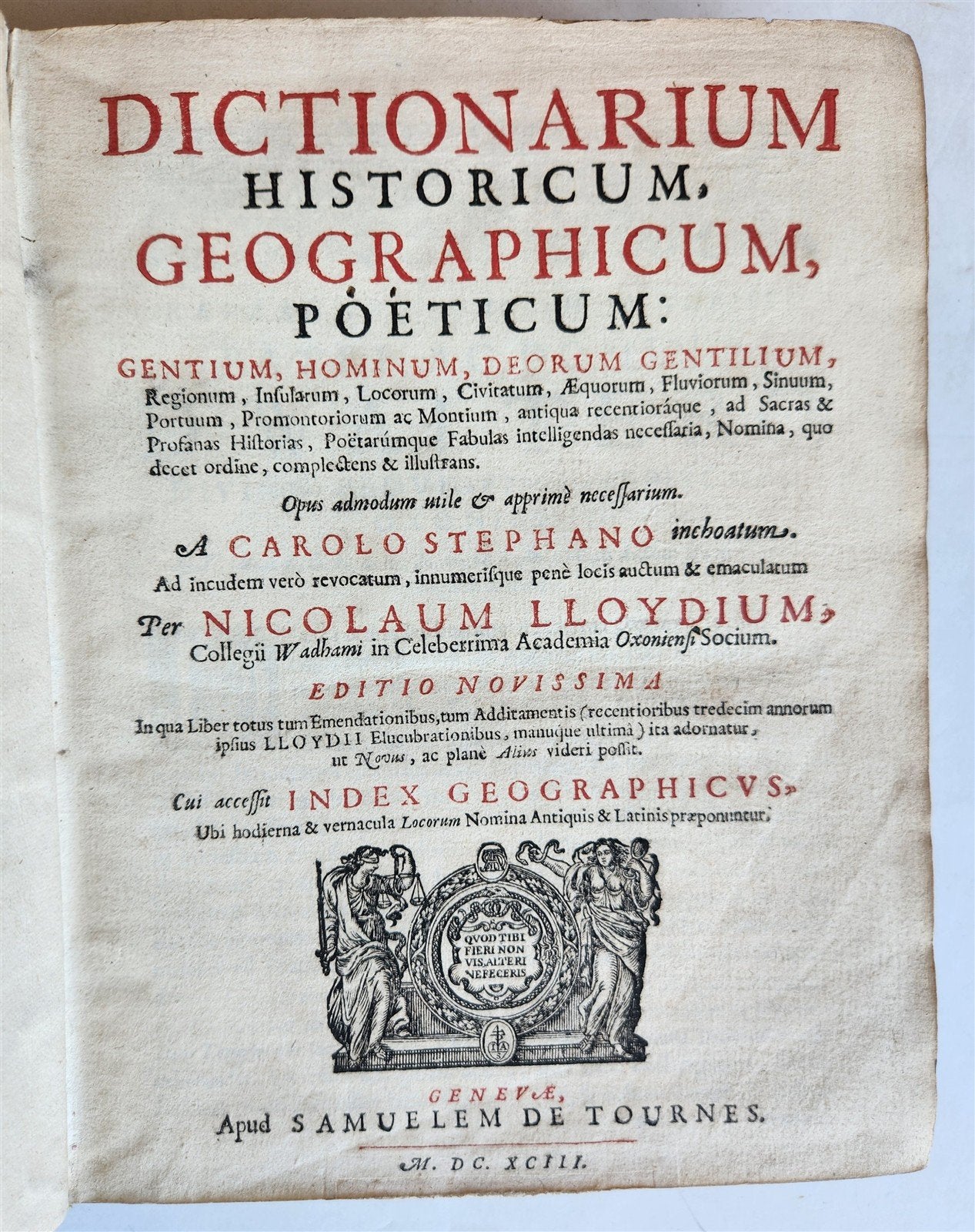 1693 DICTIONARY HISTORICAL GEOGRAPHICAL & POETICAL antique VELLUM BOUND 17th C.