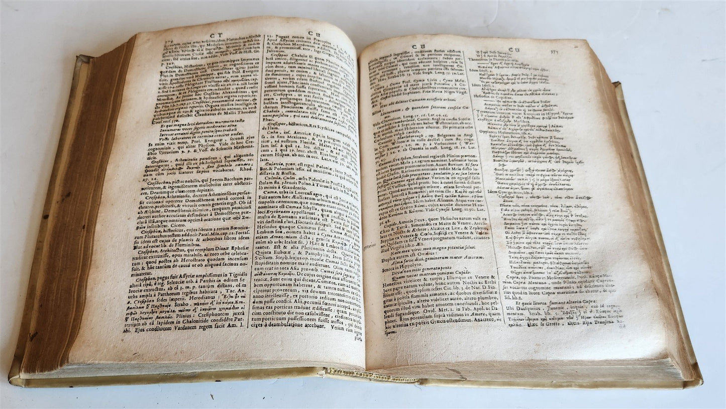 1693 DICTIONARY HISTORICAL GEOGRAPHICAL & POETICAL antique VELLUM BOUND 17th C.