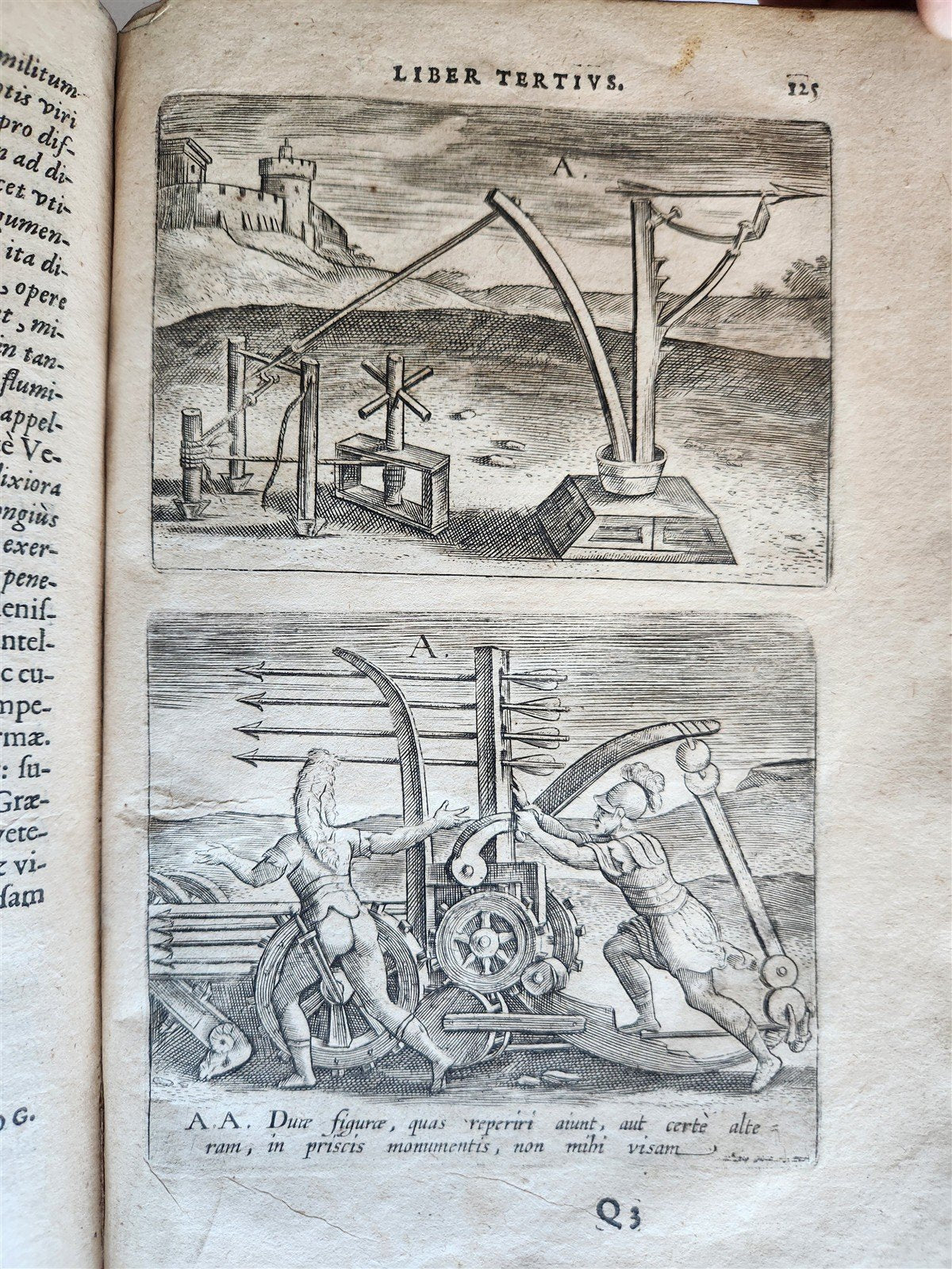 1614 DE MILITIA ROMANA by LIPSIUS antique ILLUSTRATED WARFARE Plantiniana vellum