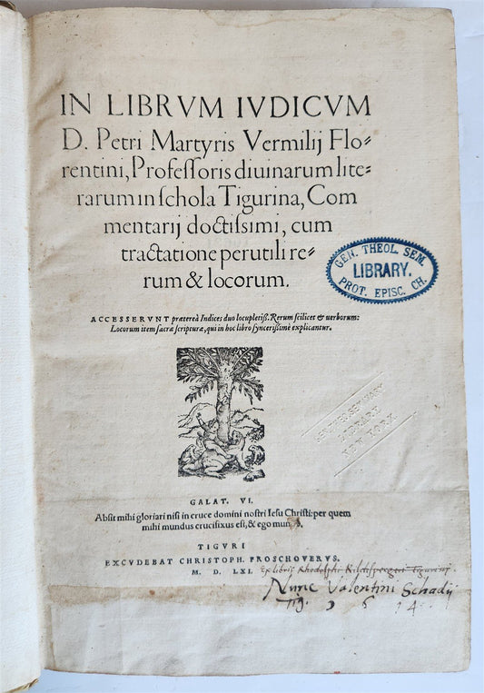 1561 COMMENTARY on BIBLE BOOK OF JUDGES by Peter Martyr Vermigli antique VELLUM