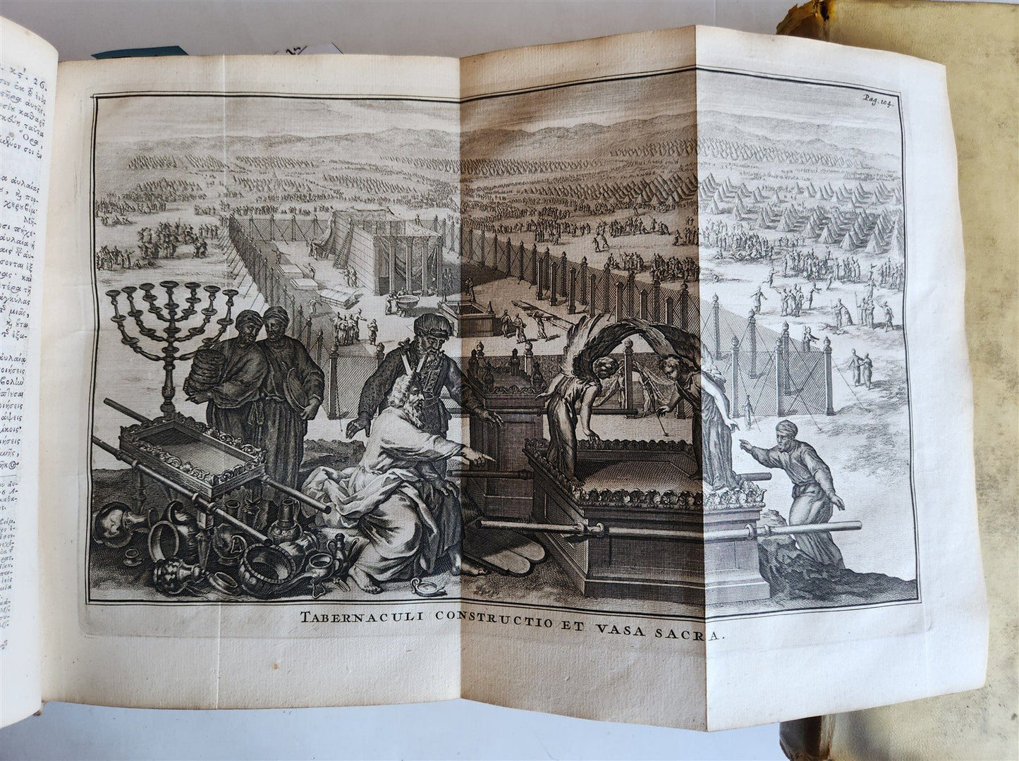 1709 BIBLE in GREEK ILLUSTRATED w/ MAPS antique GILT DECORATED VELLUM BINDING