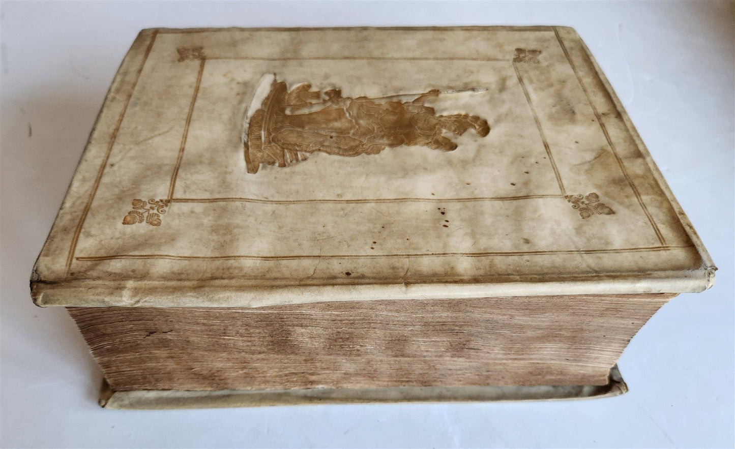 1709 BIBLE in GREEK ILLUSTRATED w/ MAPS antique GILT DECORATED VELLUM BINDING