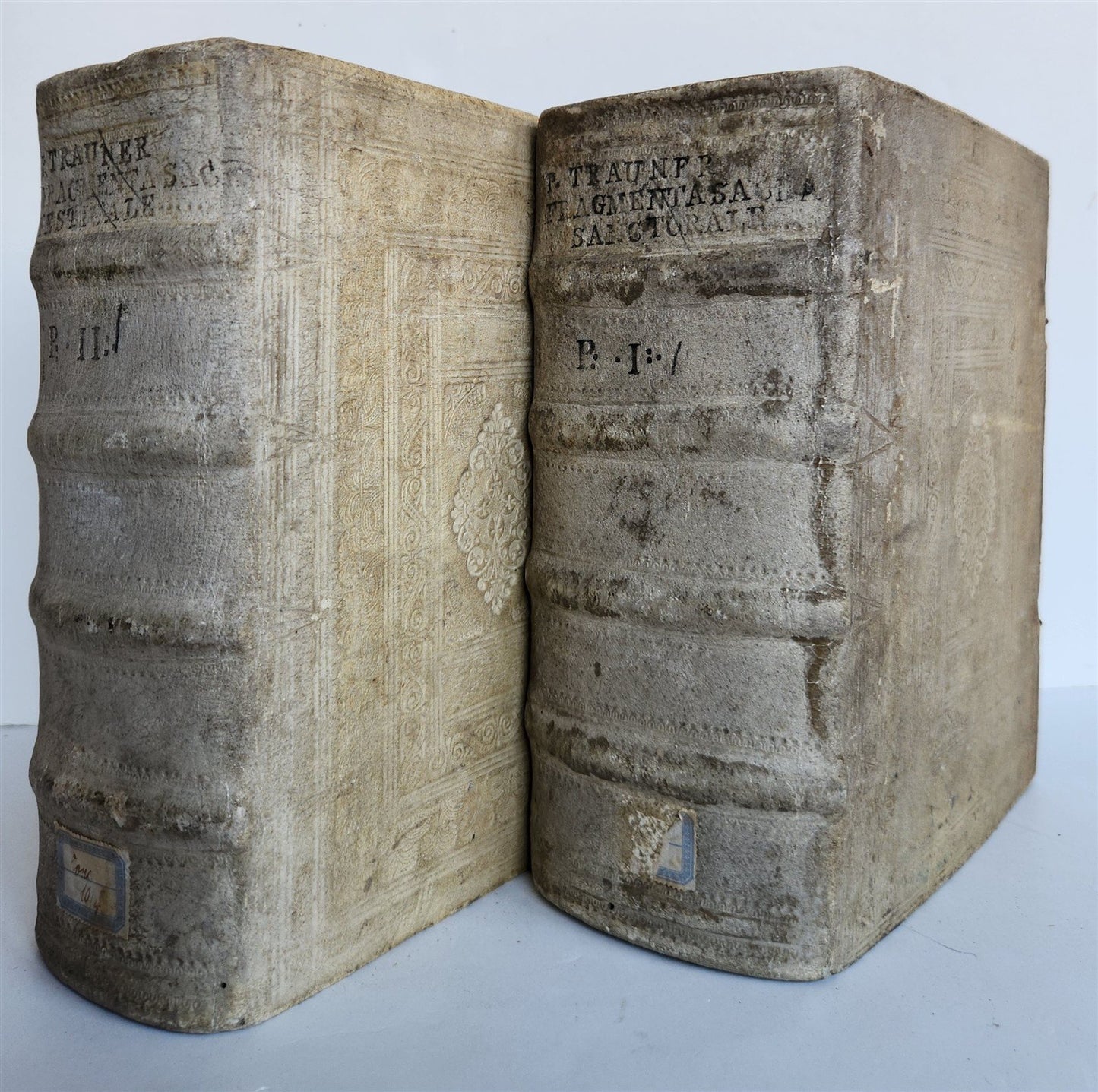 1701 RARE SERMONS of Trauner 2 VOLUMES antique scarce PIGSKIN BINDING