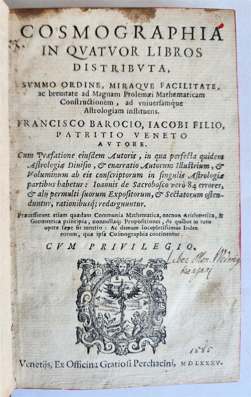 1585 COSMOGRAPHIA by Francesco Barozzi antique ILLUSTRATED 16th CENTURY rare