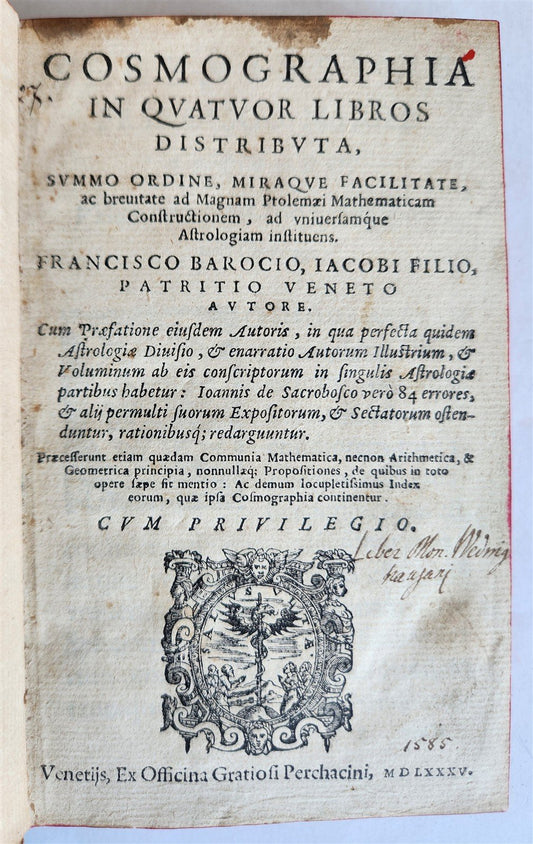 1585 COSMOGRAPHIA by Francesco Barozzi antique ILLUSTRATED 16th CENTURY rare