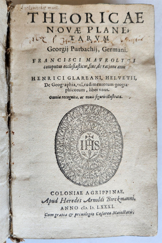 1581 ASTRONOMY Theoricae Novae Planetarum Georg PEURBACH & SACROBOSCO antique