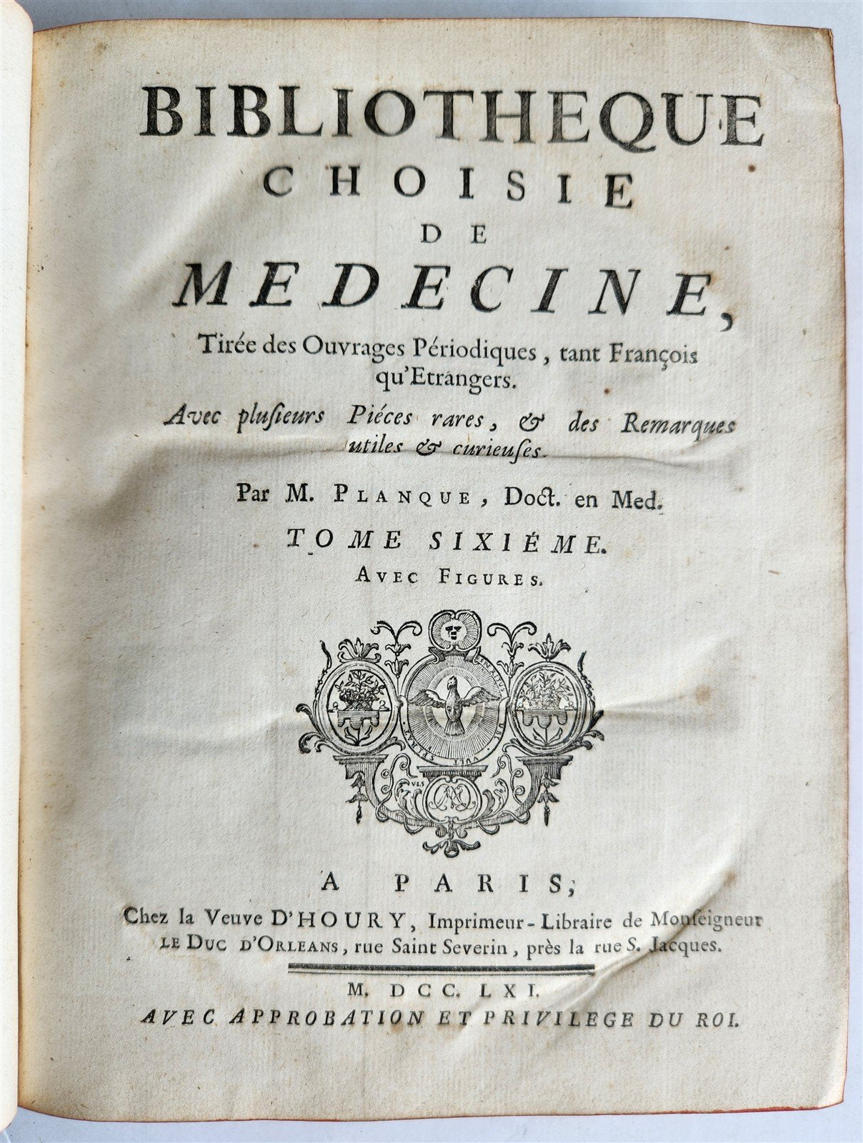 1761 MEDICAL TREATISE ILLUSTRATED ANATOMY by Francois PLANQUE antique V.6