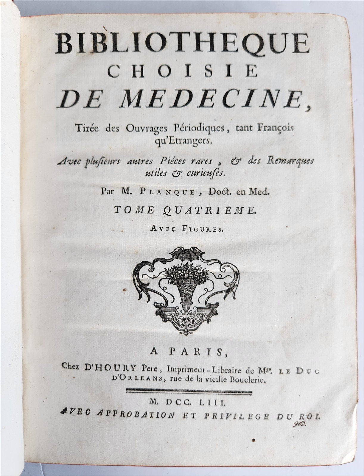 1753 MEDICAL TREATISE ILLUSTRATED ANATOMY by Francois PLANQUE antique V. 4
