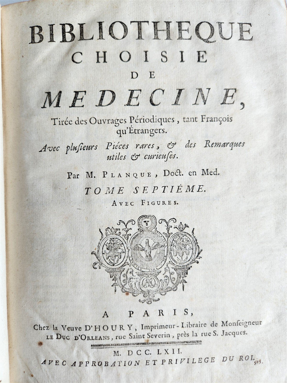 1752 MEDICAL TREATISE ILLUSTRATED ANATOMY by Francois PLANQUE antique V. 7