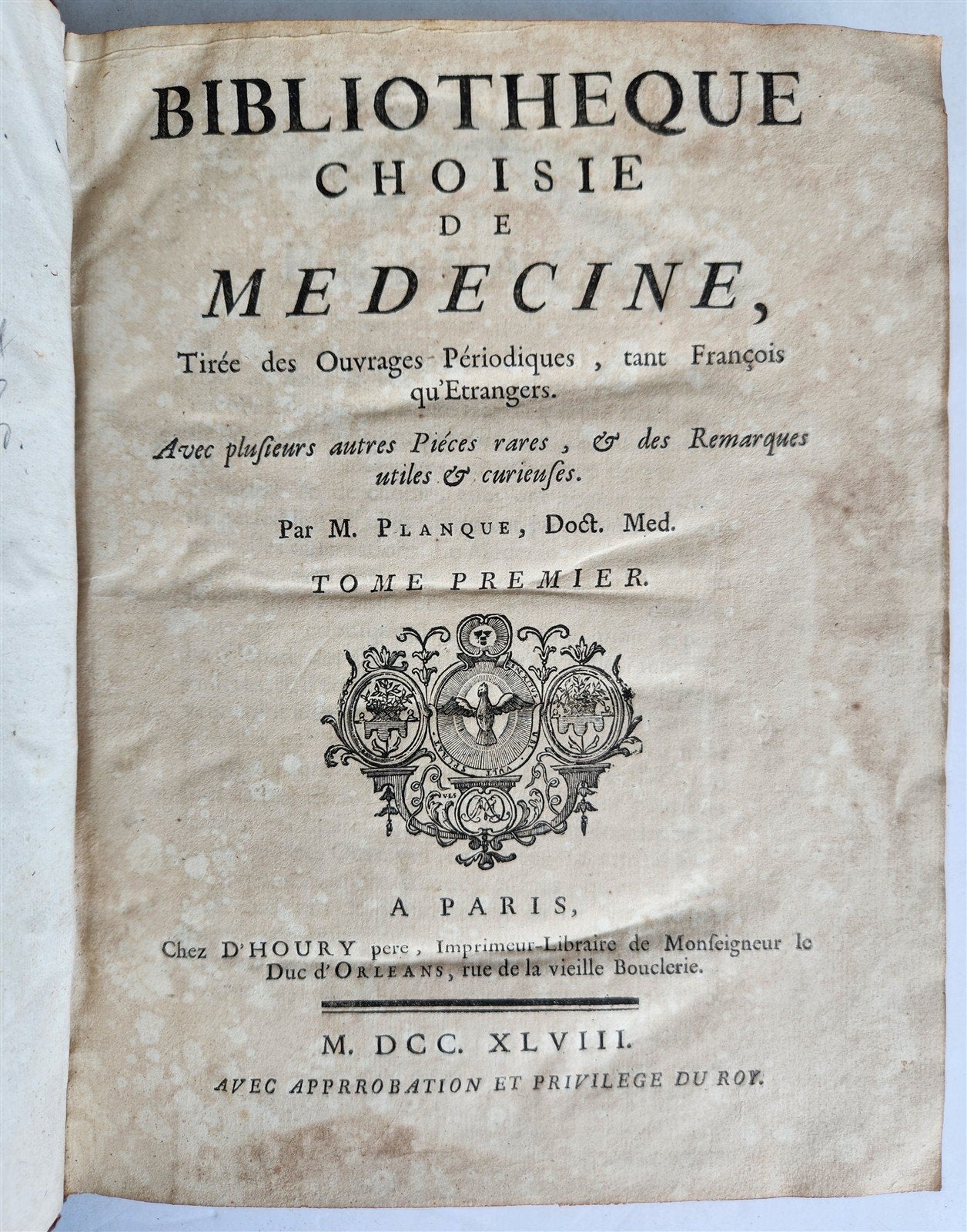1748 MEDICAL TREATISE ILLUSTRATED ANATOMY by Francois PLANQUE antique V. 1