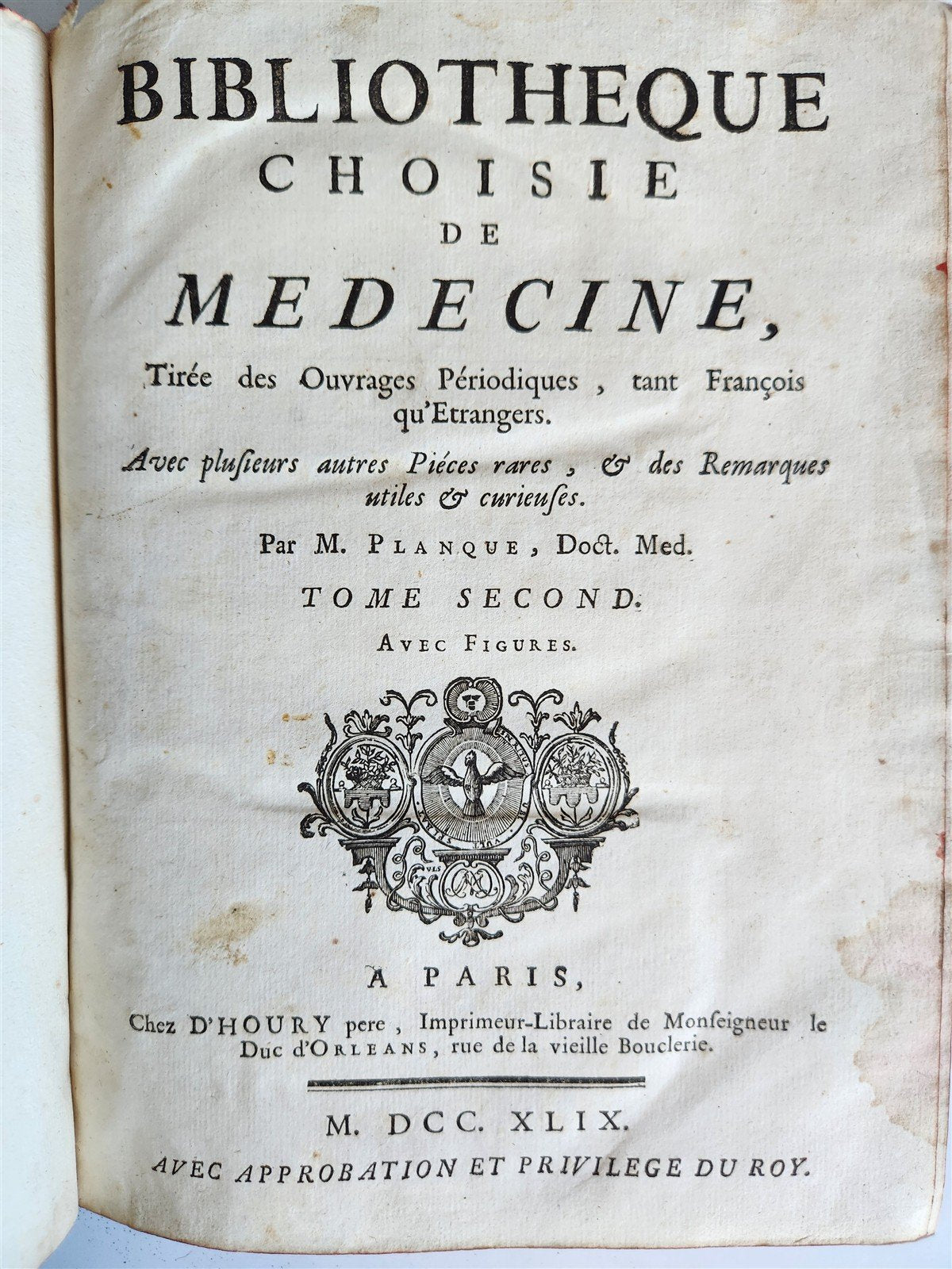 1749 MEDICAL TREATISE ILLUSTRATED ANATOMY by Francois PLANQUE antique V. 2