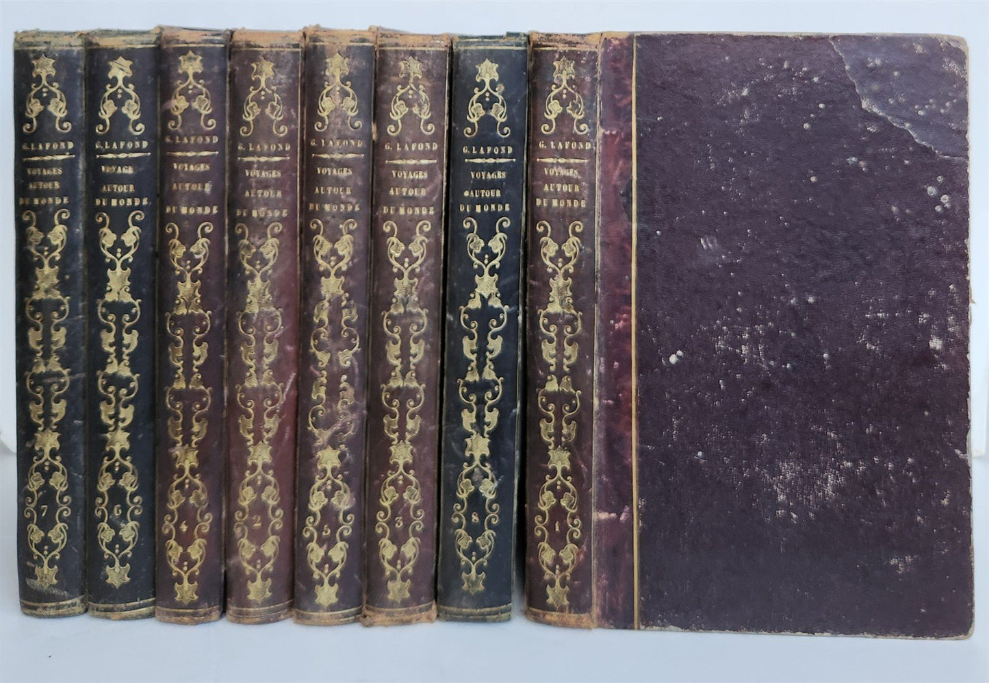 1843 TRAVELS to AMERICA CHINA INDIA 8 vols ILLUSTRATED antique in FRENCH