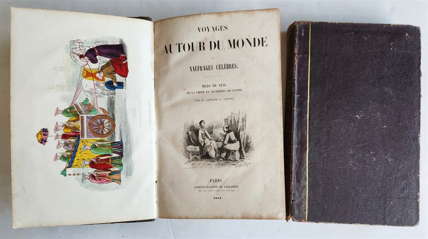 1843 TRAVELS to AMERICA CHINA INDIA 8 vols ILLUSTRATED antique in FRENCH